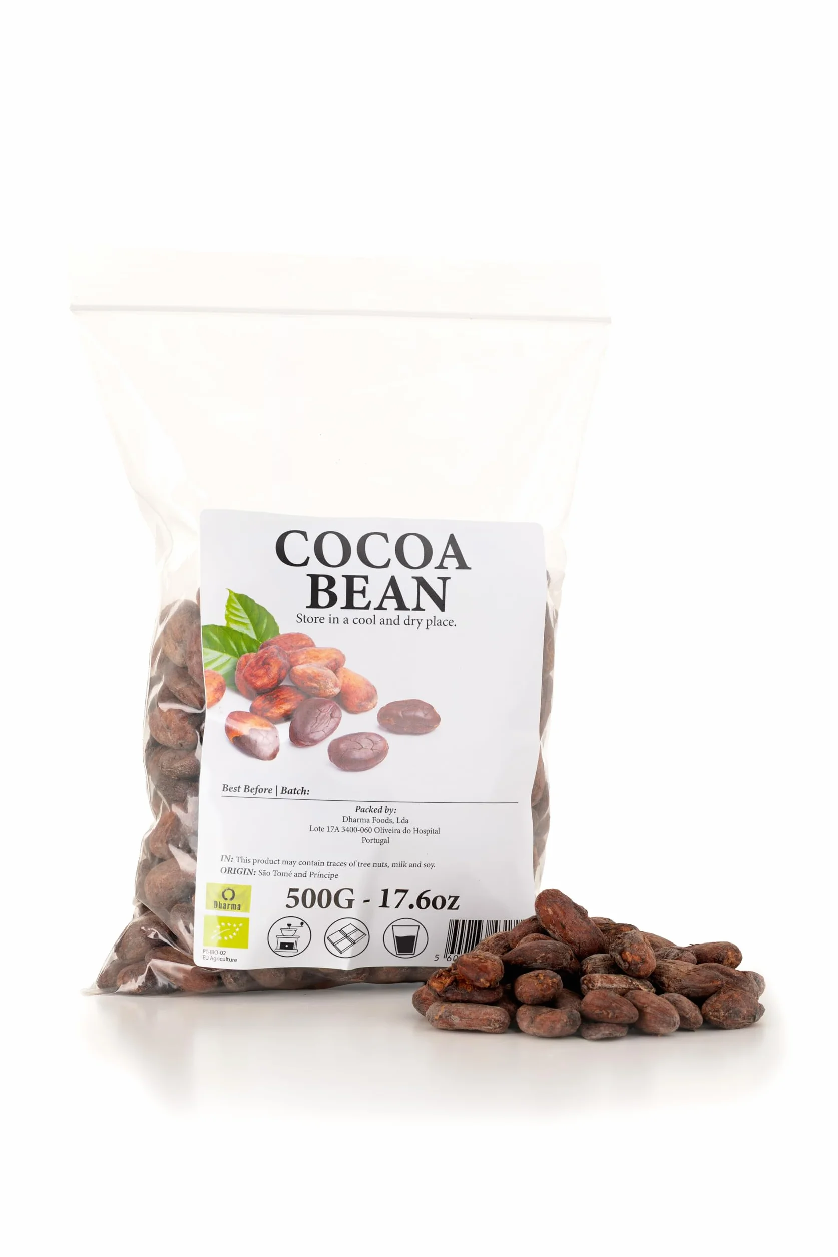 Fèves de cacao entières 500 g Fèves de cacao crues de qualité supérieure Origine naturelle Arôme riche Ingrédient polyvalent pour la pâtisserie, la fabrication de chocolat et les infusions