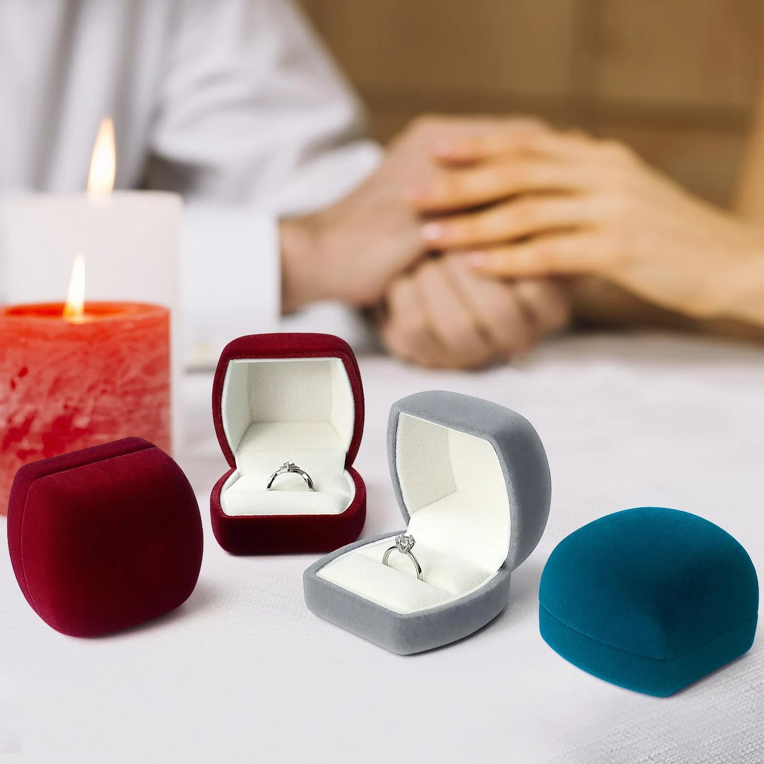 FuninCrea Porte Alliance Mariage Velours Fente Simple Boite Bague Boucles d'Oreilles Bagues Proposition Fiançailles Cérémonie Rouge