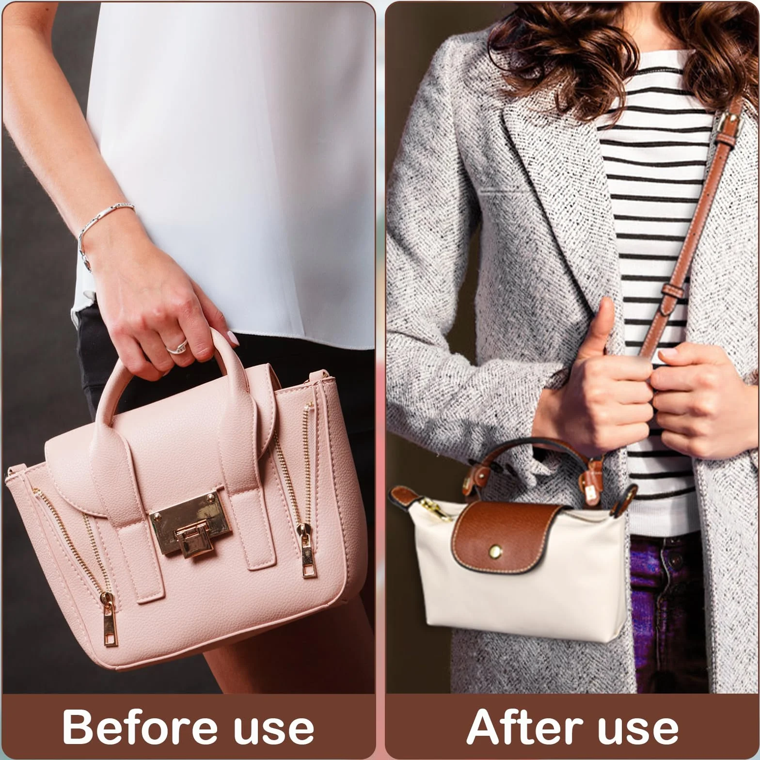 Bandoulière Réglable pour Sac Longchamp Mini, Marron, Sangle à Boucle Sans Perforation avec 2 Adaptateurs