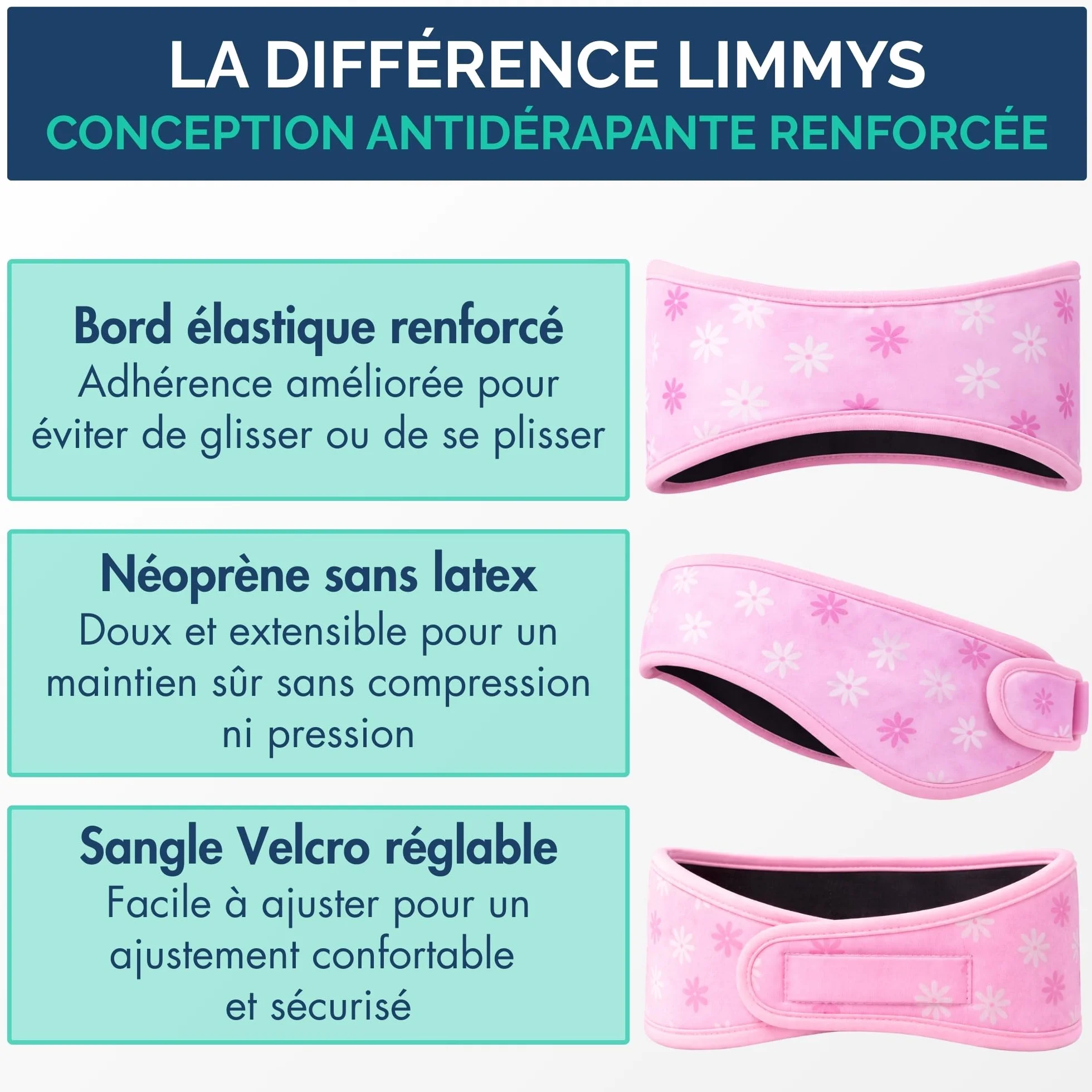 Limmys Bandeau de Natation pour Enfants Adultes – Bande Néoprène Élastique Renforcé Sans Latex Antidérapant Maintient Bouchons d’Oreilles (Pink Stars M 2-8 ans)