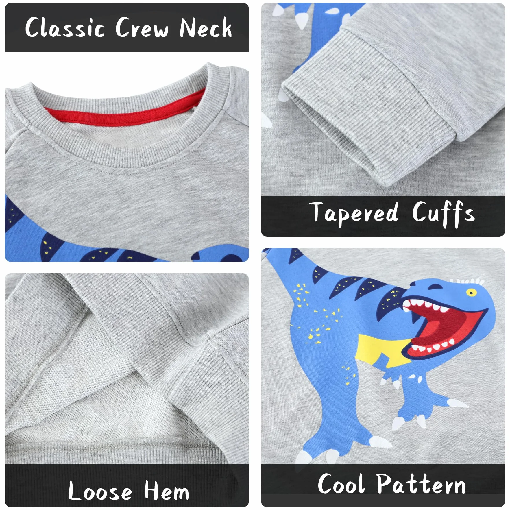 Sweatshirt Garçons Coton Col Rond Dinosaure Excavatrice Imprimé Manches Longues Pull Enfant 2-7 Ans
