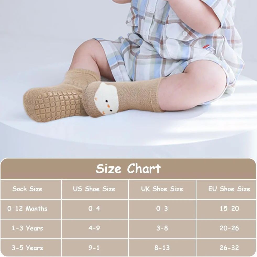 Chaussettes Antidérapantes Bébé Coton 5 Paires Motif Animaux Fond Silicone