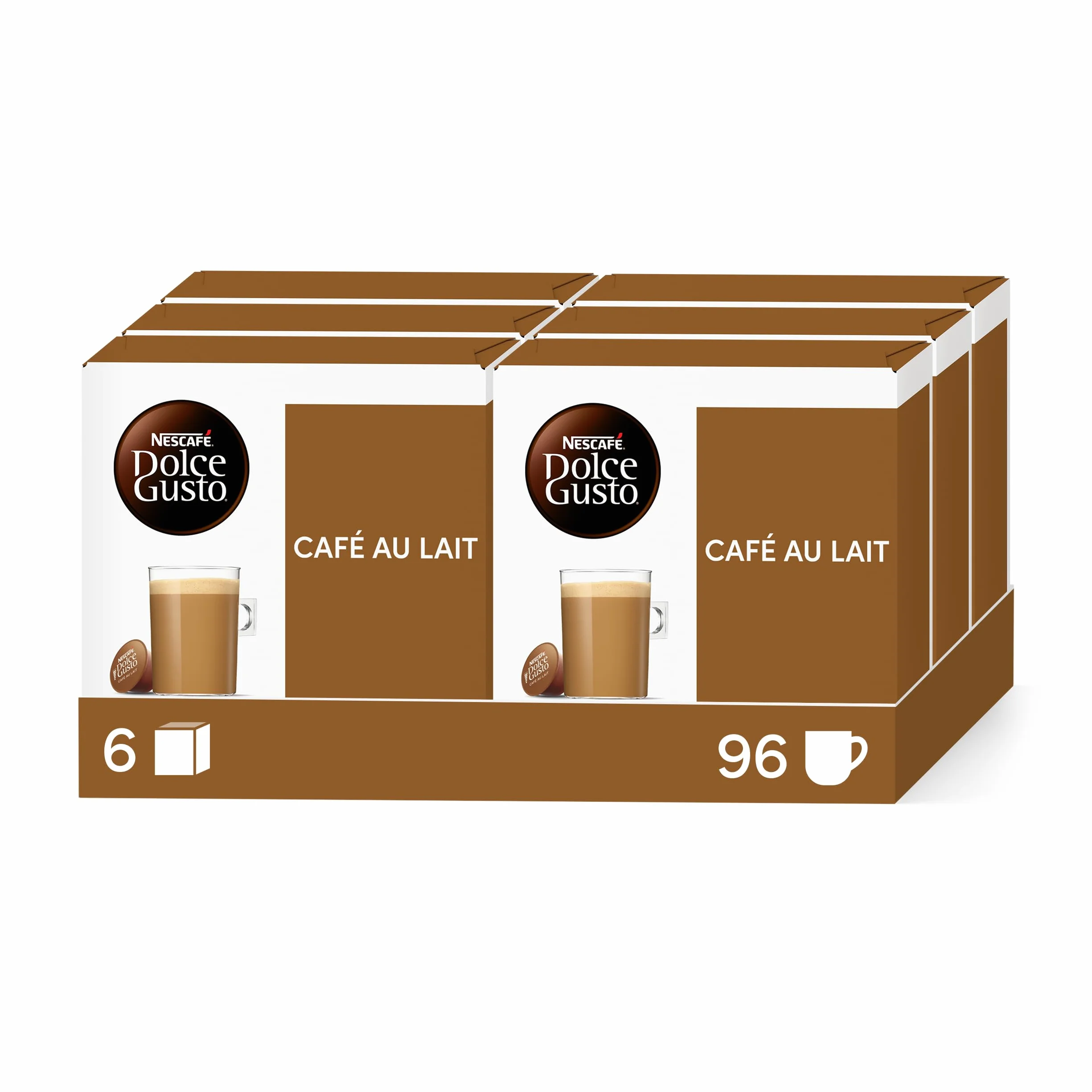Nescafé Dolce Gusto Café au Lait - Café - 96 Capsules (Pack de 6 boîtes x 16)
