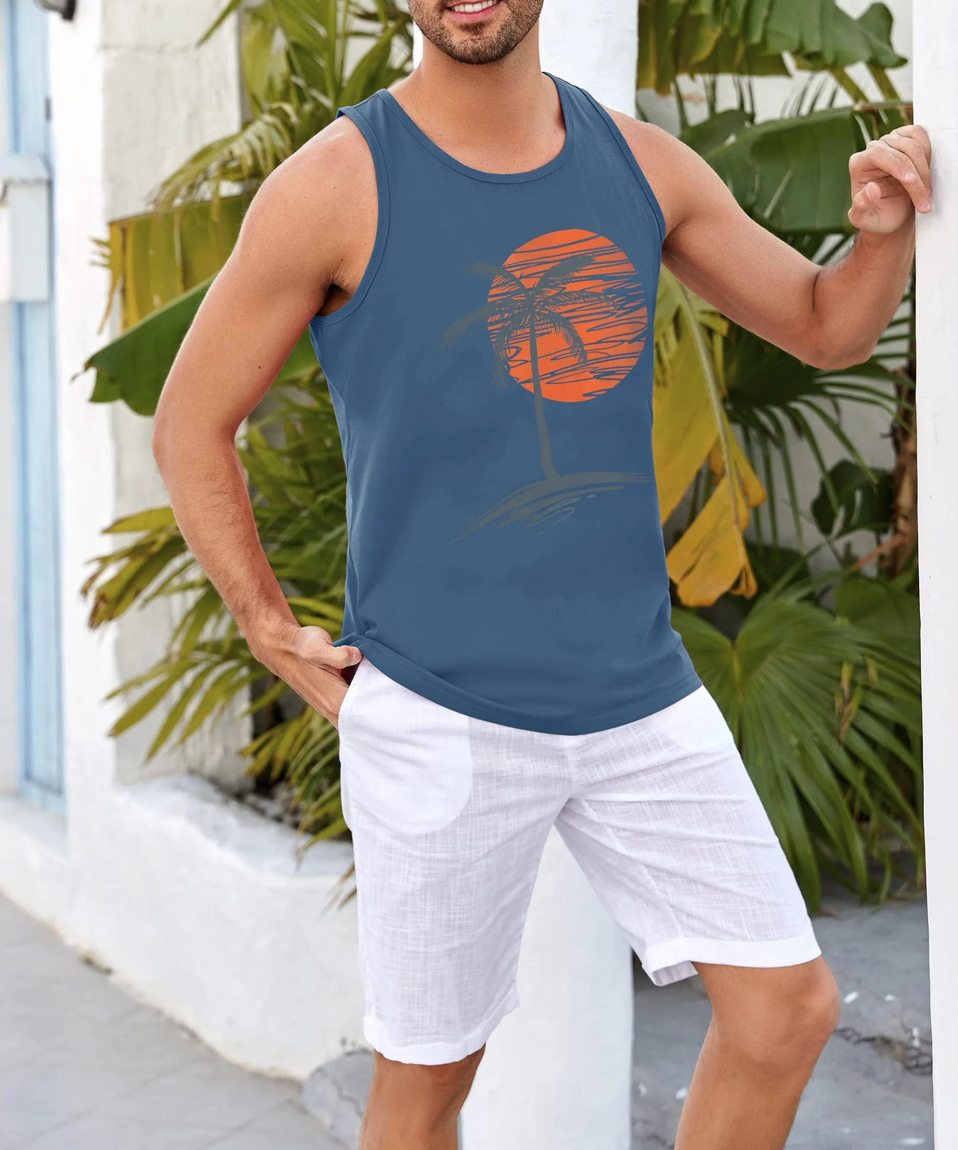 Runcati Débardeur imprimé pour homme Sans manches Coton respirant T-shirt de bodybuilding