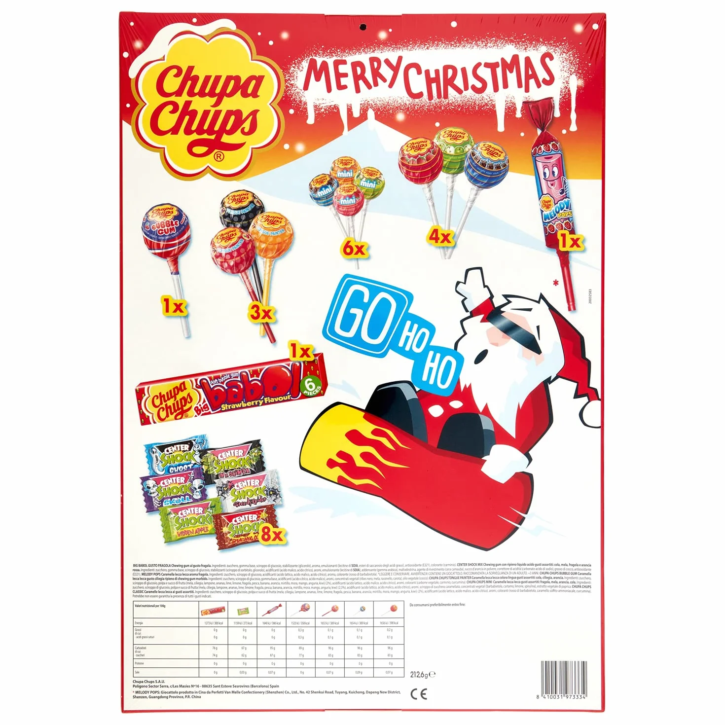 Chupa Chups - Calendrier de l'Avent pour Noël - Assortiment de 24 Confiseries - Sucettes et Chewing-Gums - Alternative au Calendrier de l'Avent Chocolat - Nouvelle Surprise Tous les Jours