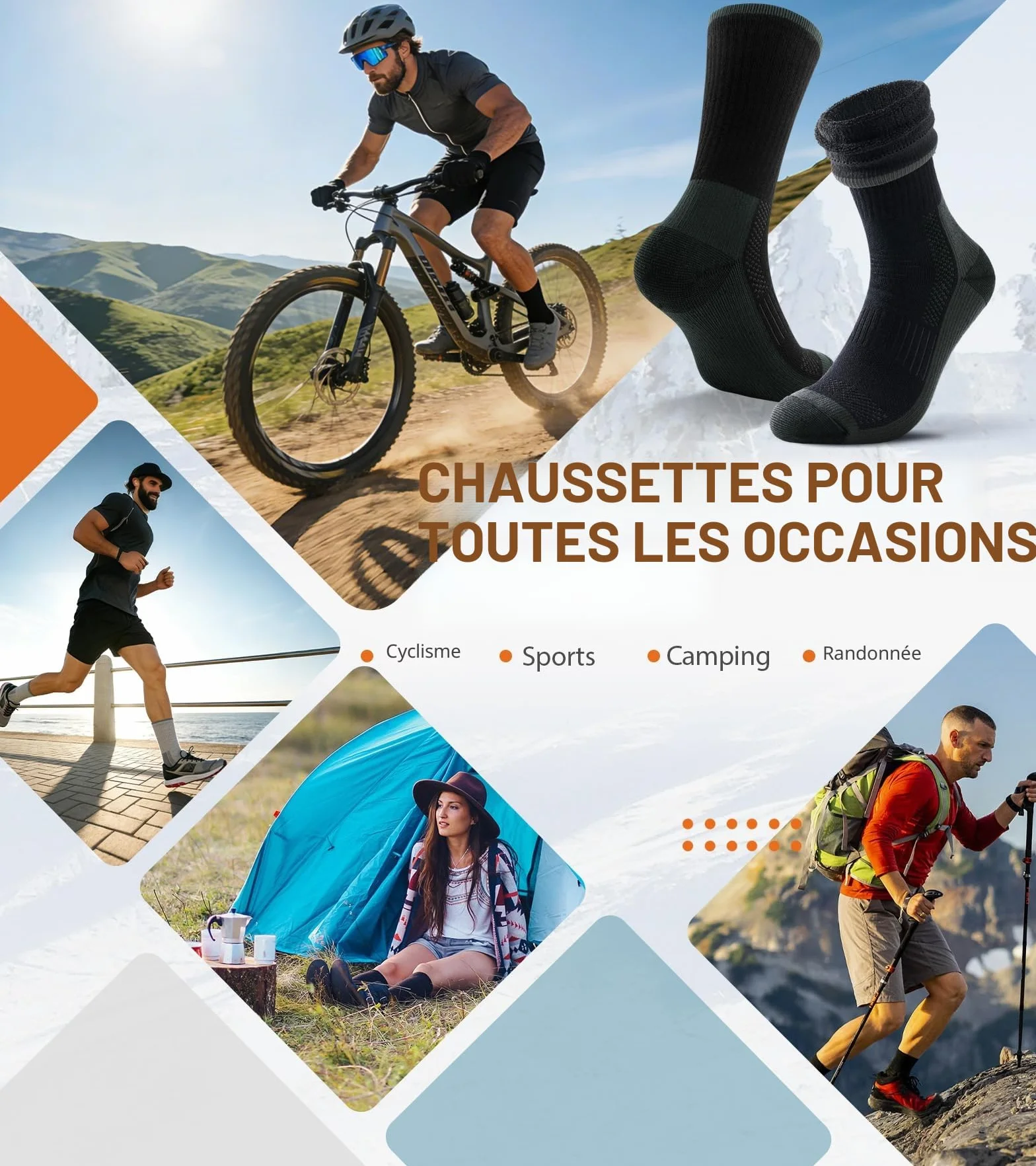 TANSTC Chaussettes de Randonnée en Laine Mérinos pour Femme Anti-ampoules Respirantes 3 Paires