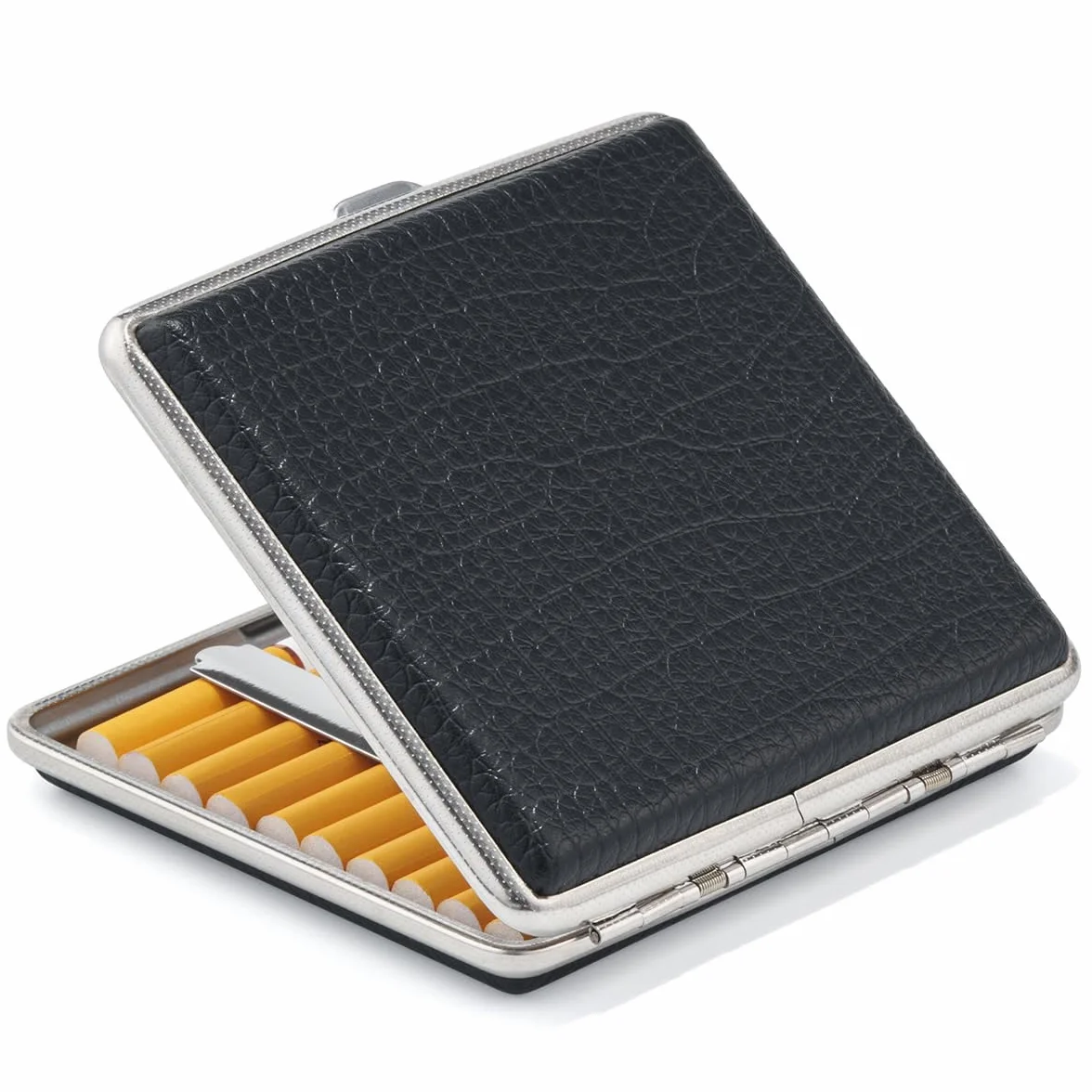 Etui à cigarettes en cuir et métal Noir pour 20 cigarettes Porte-cigarettes