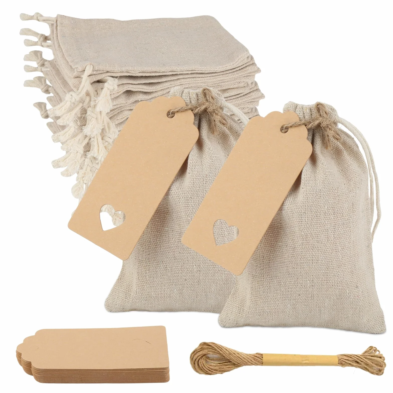 Sachets Tissu Calendrier de l'Avent avec Cordon de Serrage et Étiquette Cadeau - 25 Pièces en Coton Réutilisables