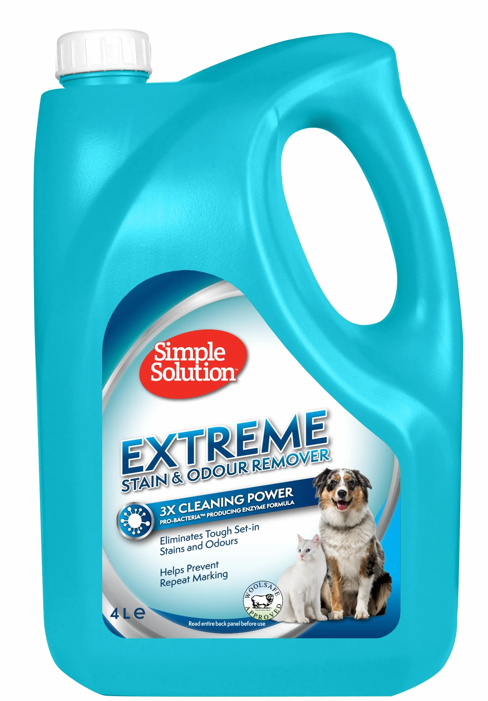 Simple Solution Extreme Pet Stain and Odour Remover, Enzymatic Cleaner with 3X Pro-Bacteria Cleaning Power - Dog and Cat - 4 litre