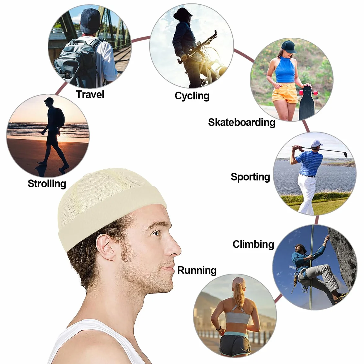 Enwokran Bonnet Docker Été Maille sans Bord Visiere Casquette Skullcap Travailleur Chapeau Réglable Casquette de Marinrier Roulé Cuff Retro Beanie Hat pour Homme