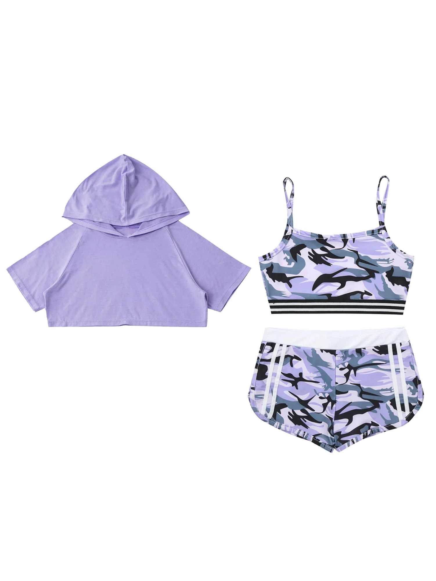 Ensemble de Sport Enfant Fille Sweat Shirt Brassière Short Gym Fitness Costume Running