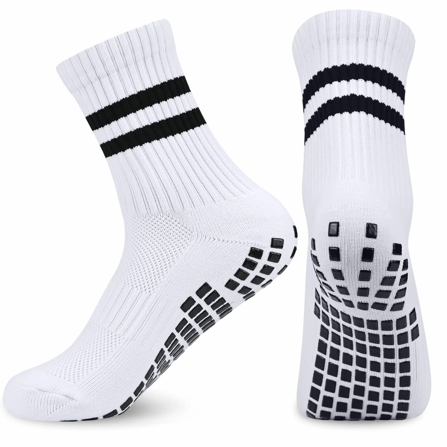 Lot de 3 paires chaussettes football antidérapantes garçon Blanc Noir 31-34 35-38