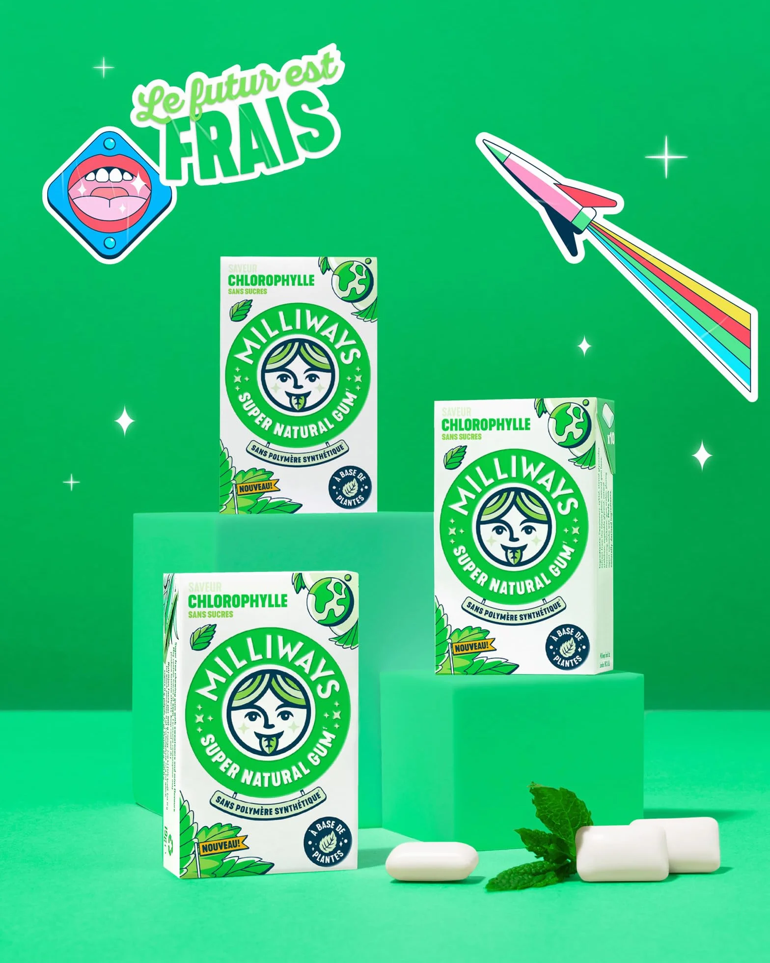 MILLIWAYS Chewing Gum sans Sucres à la Chlorophylle 12 Boîtes de 10 Dragées 20g Xylitol