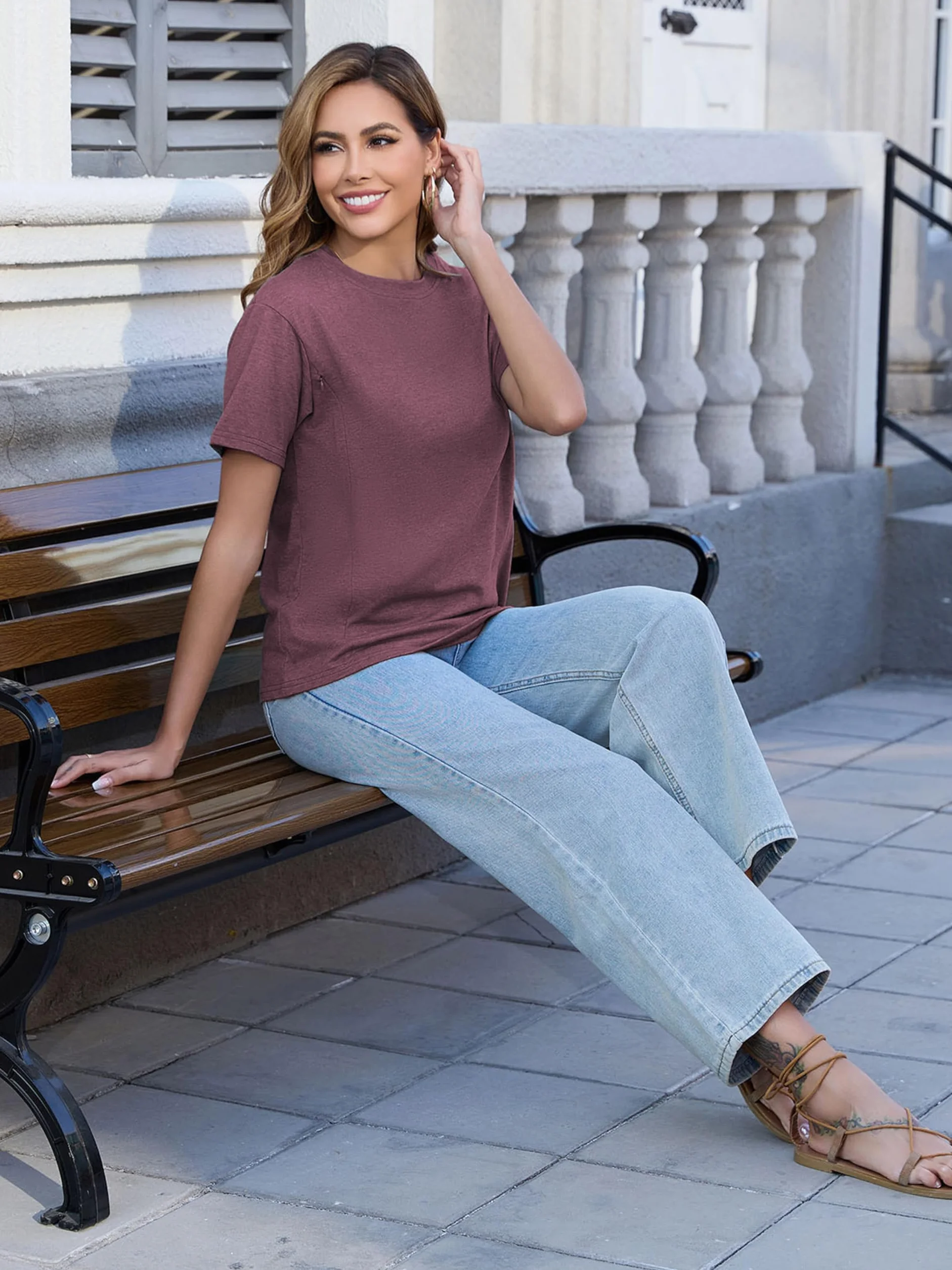 Lot de t-shirts d'allaitement avec fermeture éclair cachée pour femmes enceintes