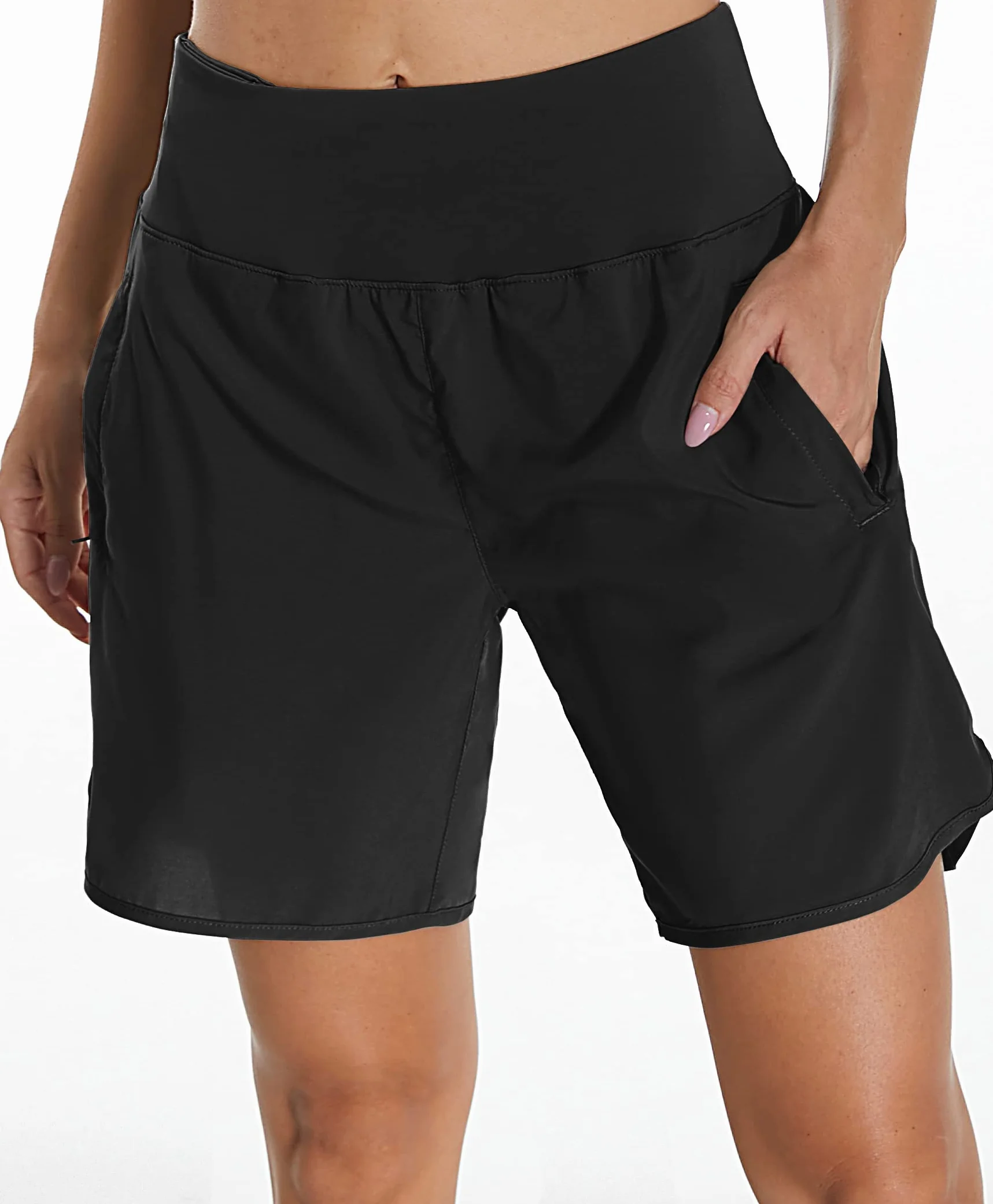 Pantalon Running Court Femme Taille Haute Respirant avec Slip Intérieur et Poche Arrière