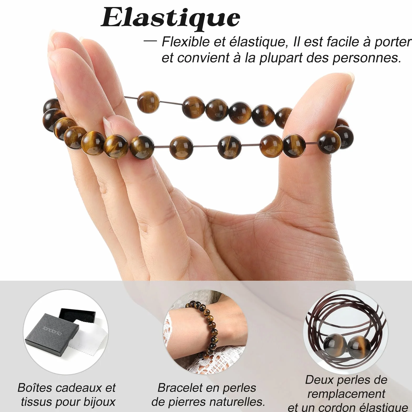 Bracelet Femme Pierre Naturelle 8 mm Lithotherapie Fait Main Yoga Pierres Semi Précieuse