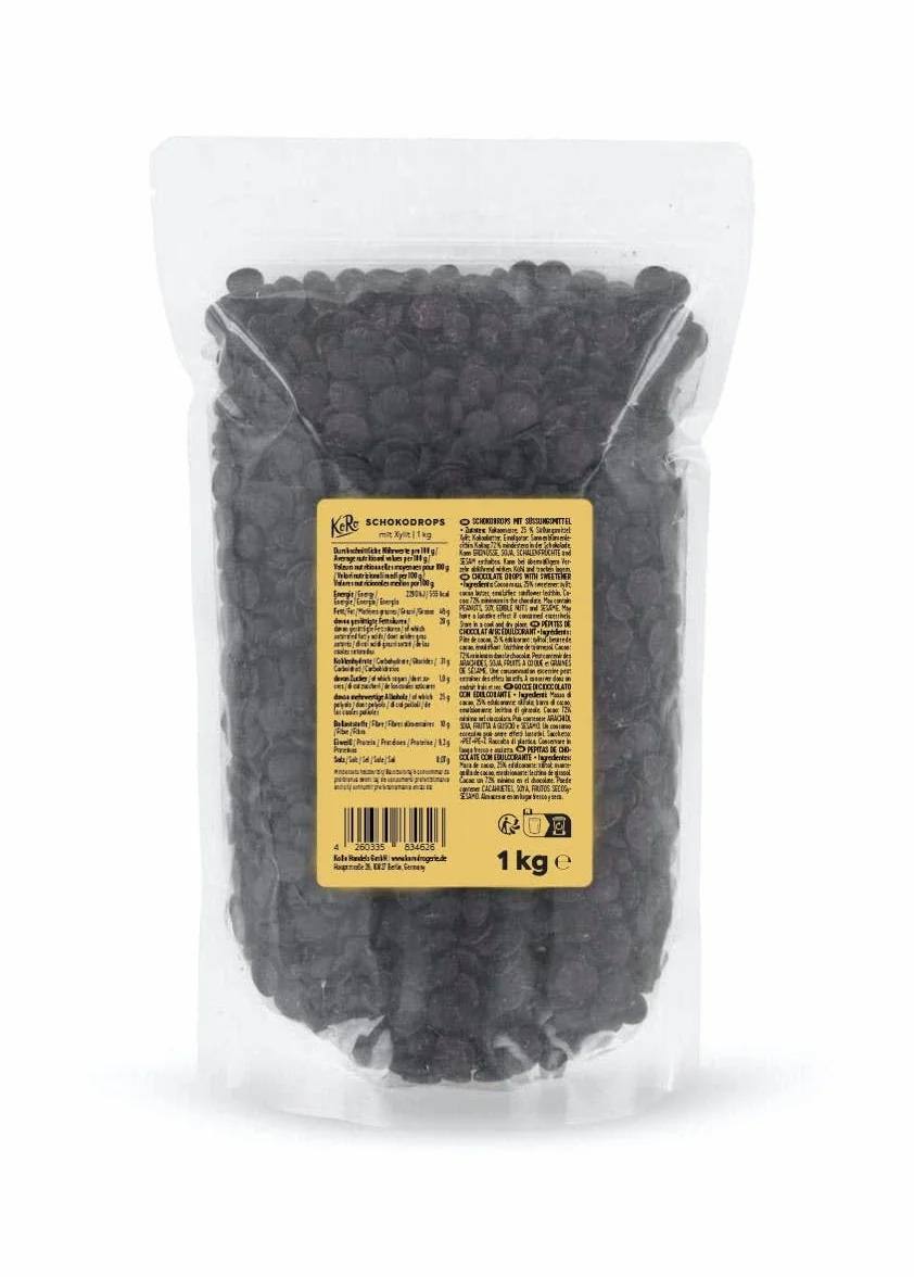 KoRo - Pépites de chocolat noir sans sucre 1 kg - Chocolat de couverture, 72% de cacao