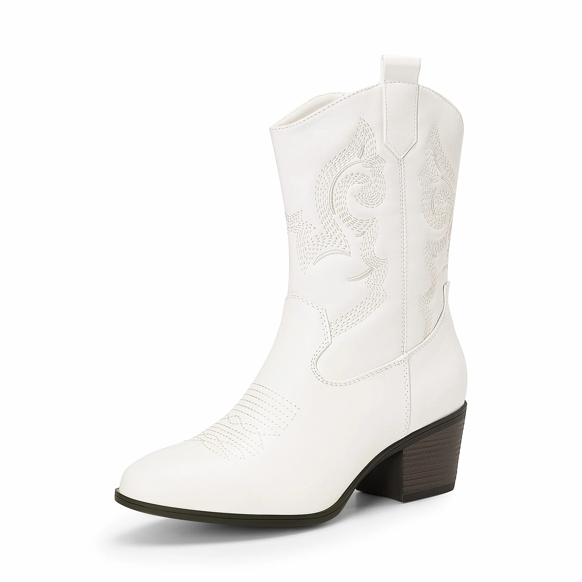 DREAM PAIRS Bottes Femme Western Mi-Mollet Cowgirl Bout Rond Talon Cubain Boots Cowboy