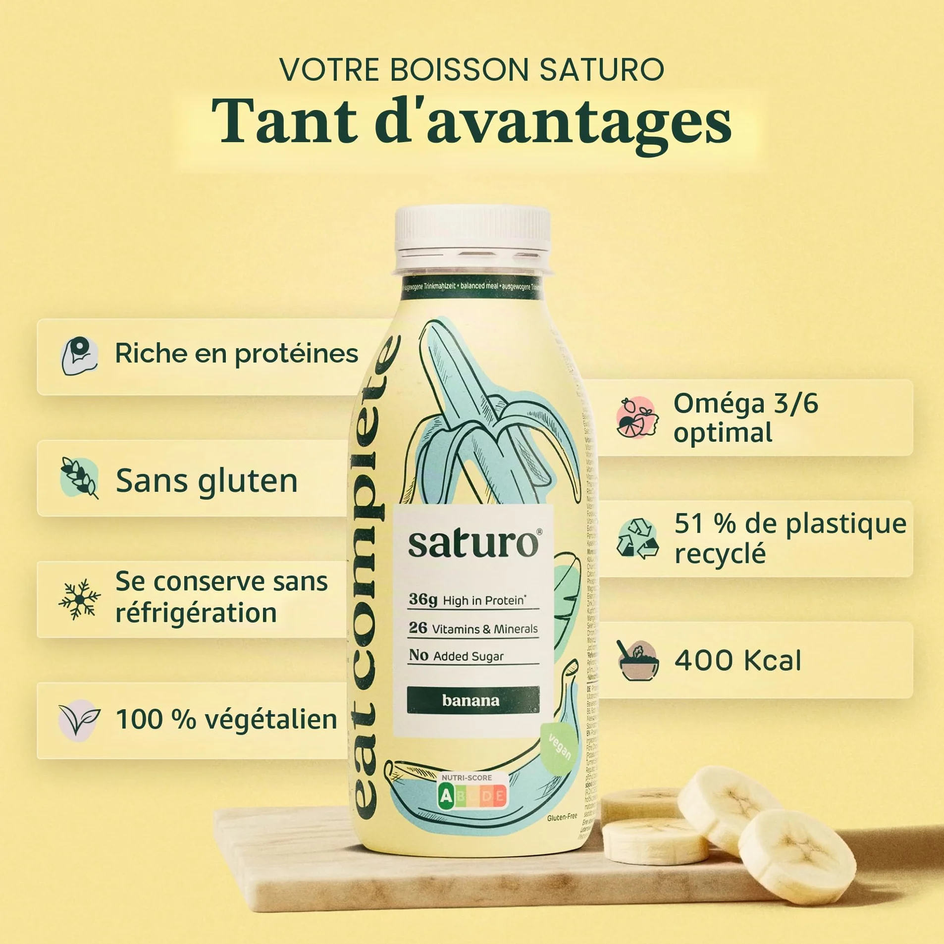 Saturo Substitut de Repas Complet, Pack Test, Prêt à Consommer Riche en Protéines, Vitamines et Minéraux, Milk-Shake/Smoothie, 24 x 330 ml