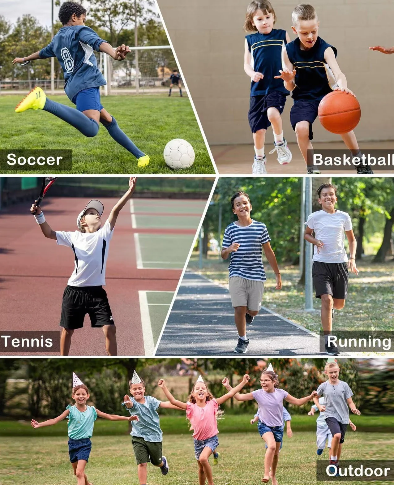 Shorts de sport pour garçons Lot de 5 avec poches Séchage rapide Basket-ball Football Course Salle de sport