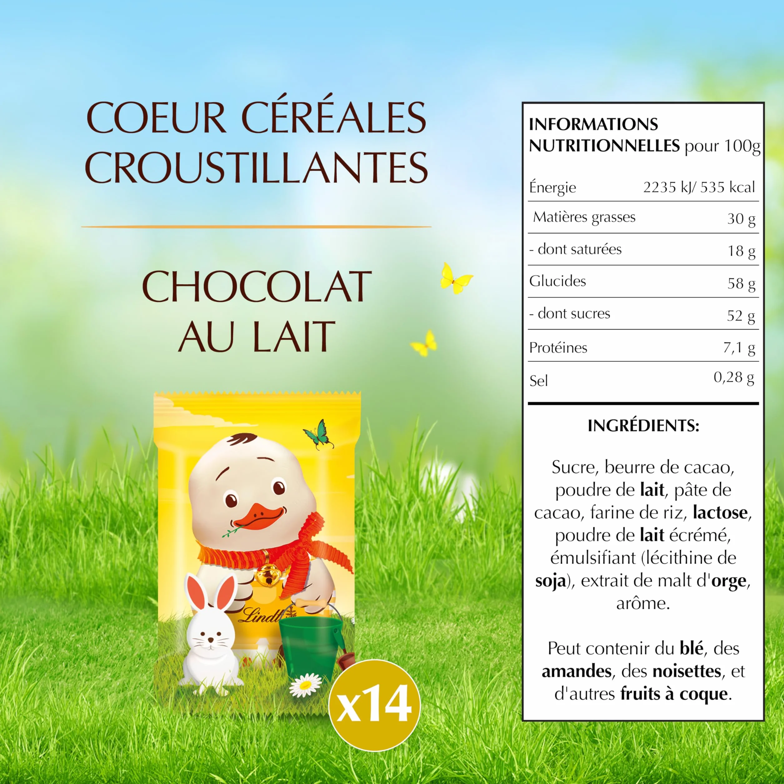 Lindt - POUSSIN - Sachet de Mini-Moulages fourrés - Chocolat au Lait et Céréales Croustillantes - Idéal pour Pâques, 130g