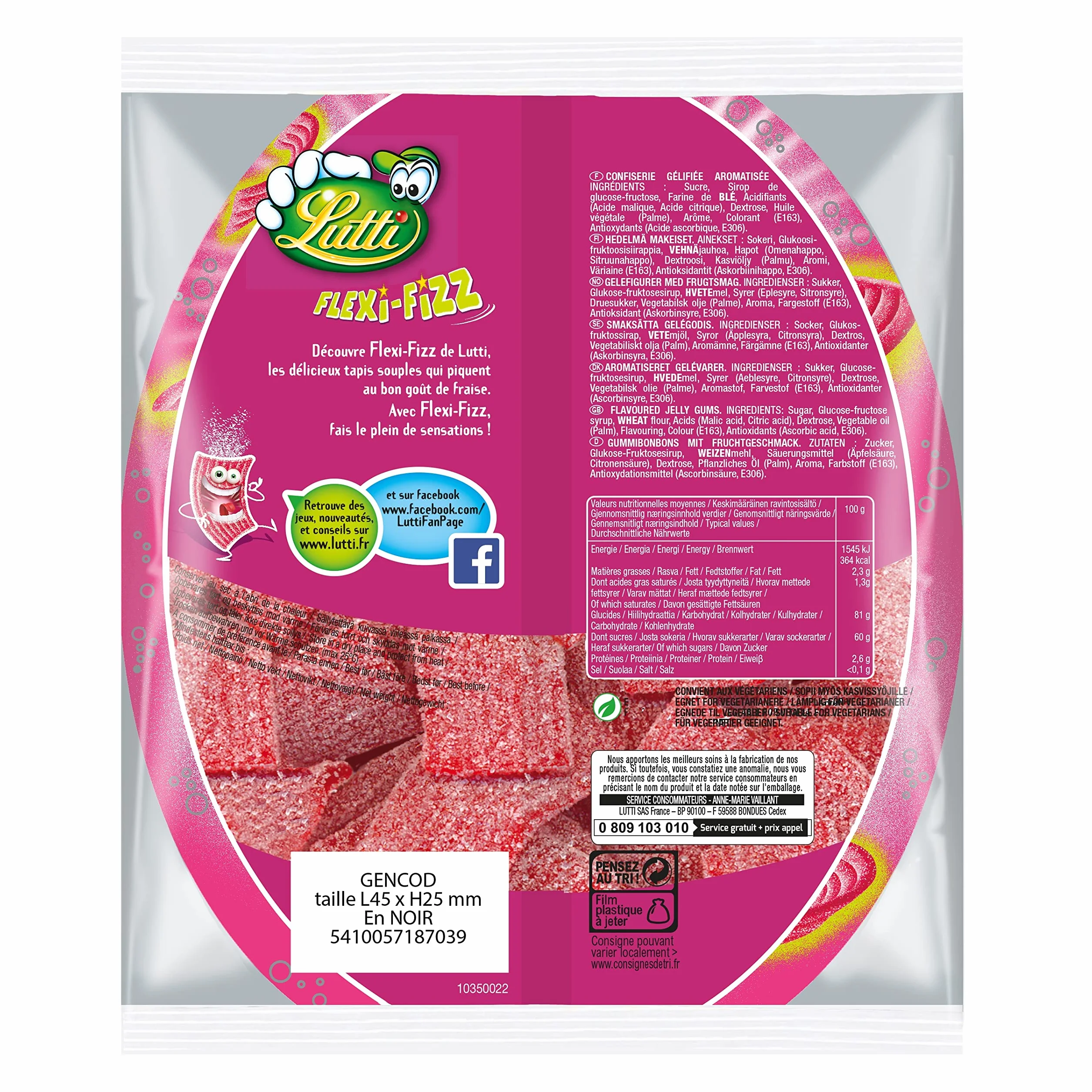 Lutti Fraise Flexi-Fizz Fili Tubs, 225 g
