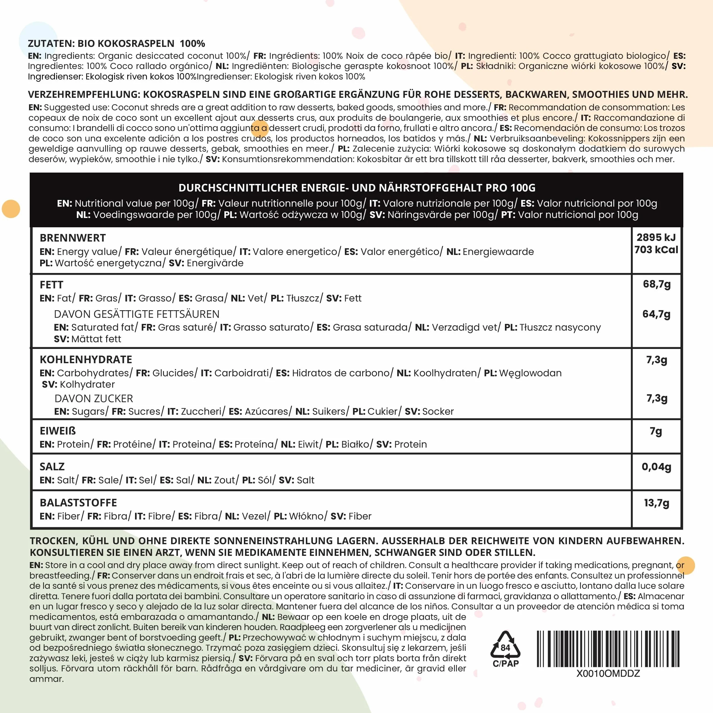 IDDA Herbal Noix de Coco Desséchée BIO 1kg, Noix de Coco Crue pour la Cuisine et la Pâtisserie