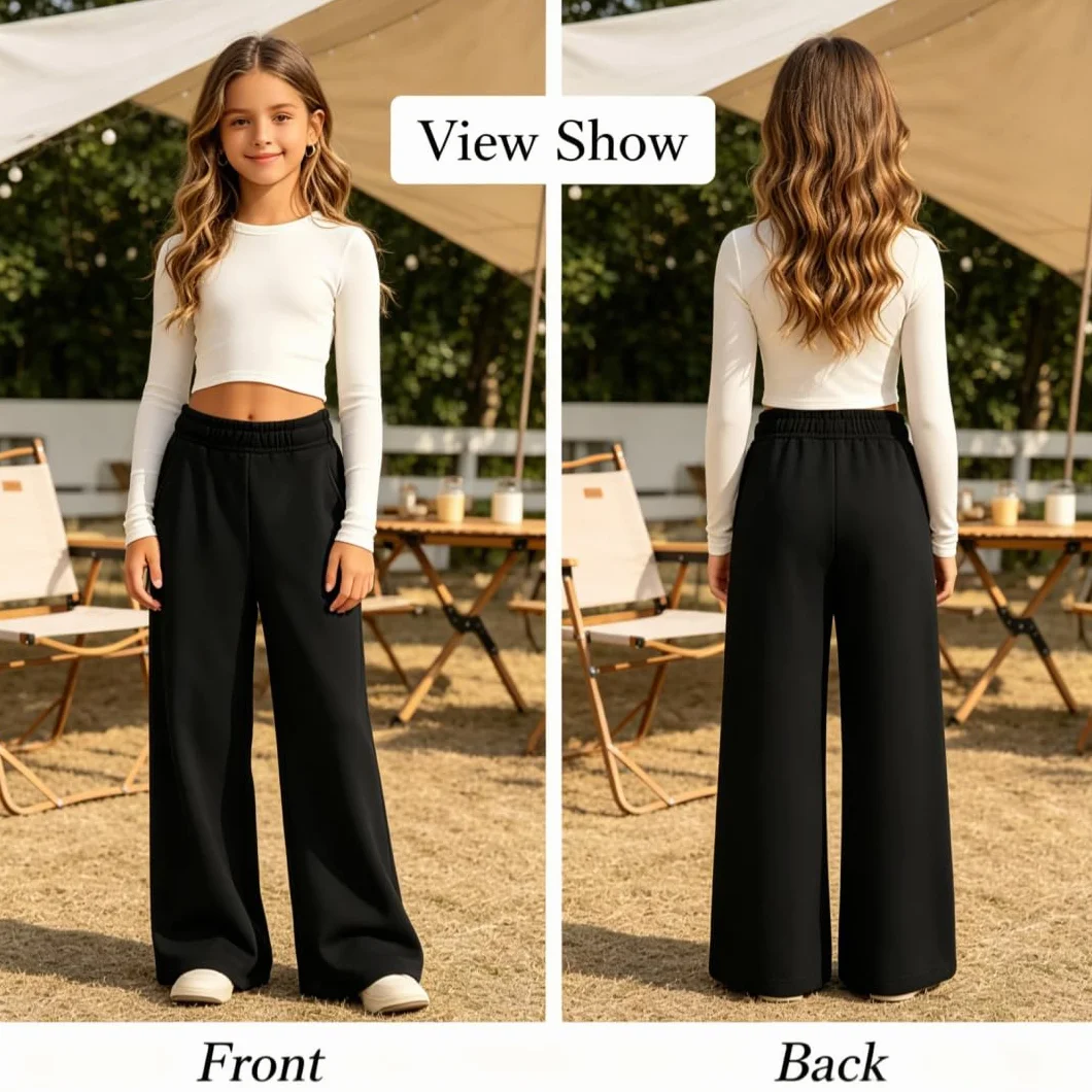 Pantalon de survêtement Ample en Coton Taille Haute élastique Jogging pour Filles Enfants Adolescents
