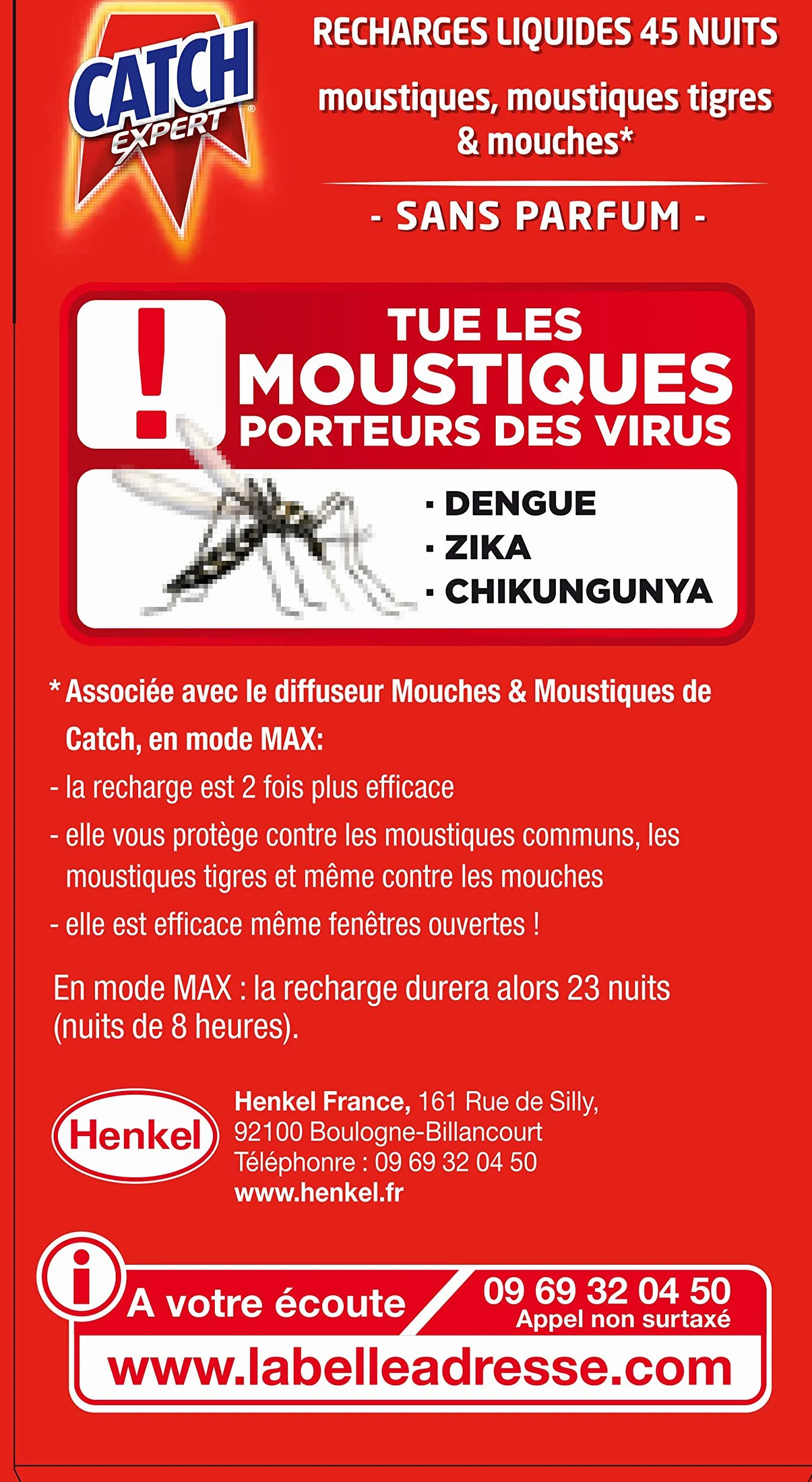 Catch Expert Moustiques – Lot de 4 Recharges pour Diffuseur Electrique (4x 45 nuits) – Anti–Moustiques & Moustiques Tigres Sans Parfum