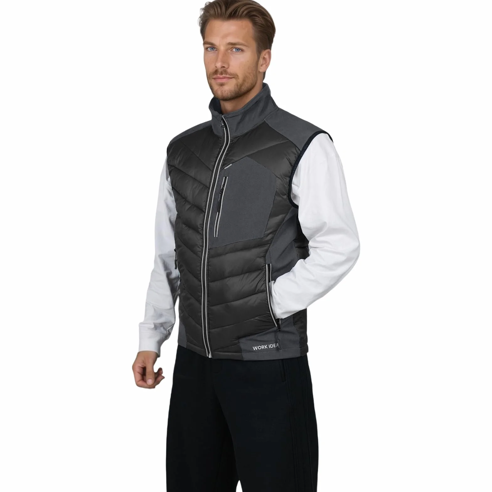 WORK IDEA Gilet softshell homme imperméable coupe-vent veste sans manches respirant léger poches cyclisme course randonnée golf