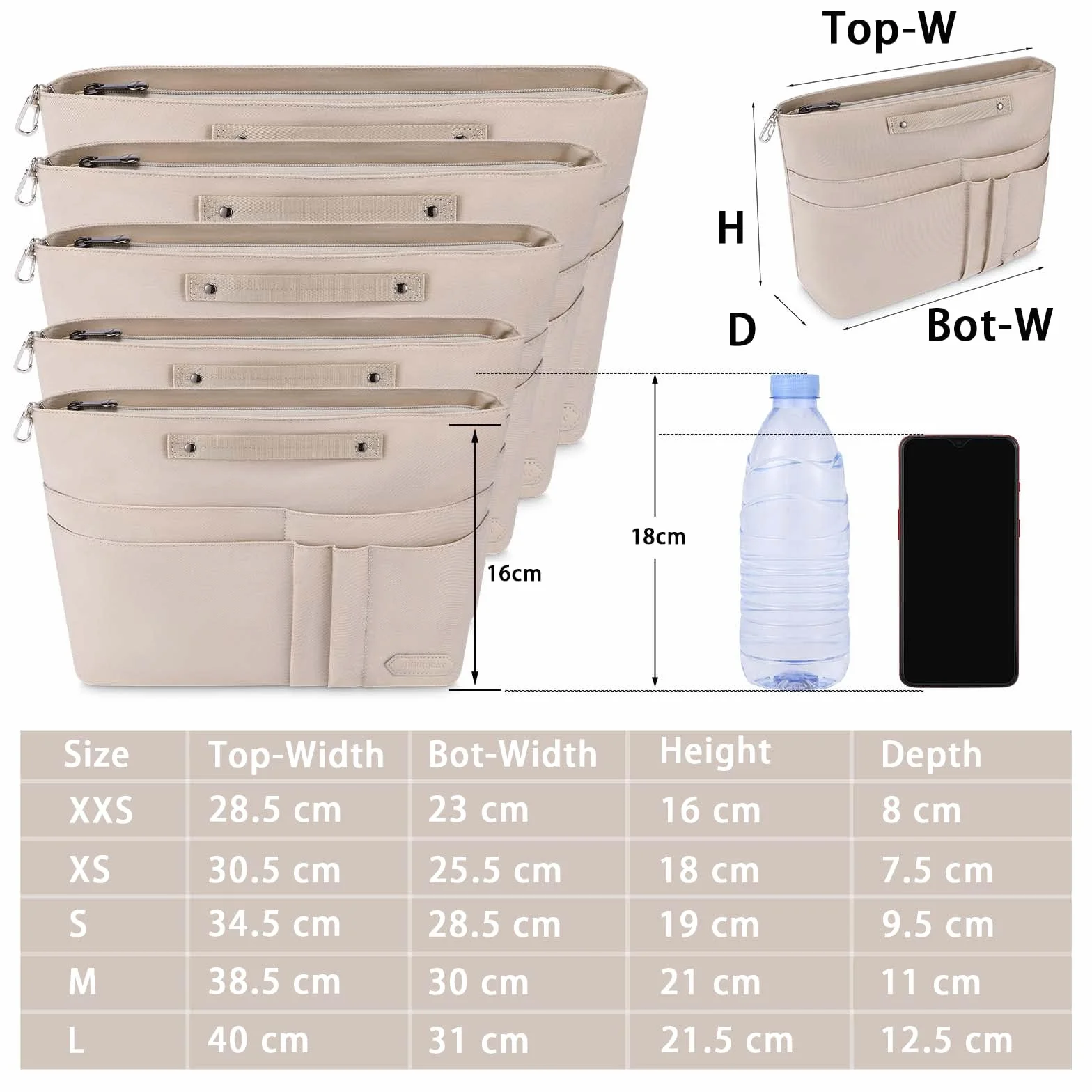 Organisateur de Sac à Main pour Femme en Polyester, avec Fermeture Éclair, Intérieur pour Sac à Main