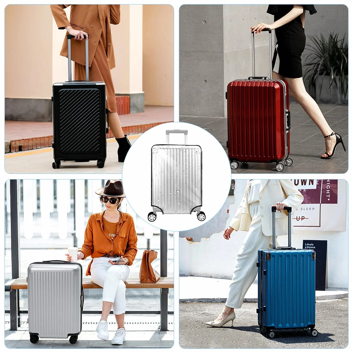 Lot de 3 Housses de Protection Valise Bagages imperméables PVC 50 60 71 cm Transparentes