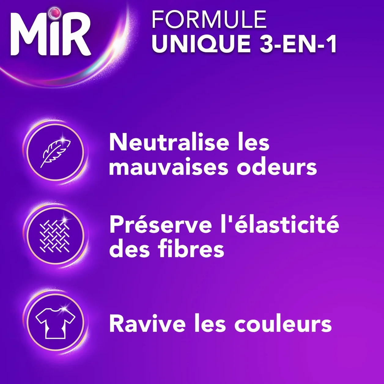 MIR, Lessive Liquide Couleurs, Main & Machine, Raviveur, Formule Unique 3en1, Fraicheur, Fibres, Anti Bouloche, Nettoie avec Soin, 54 Lavages