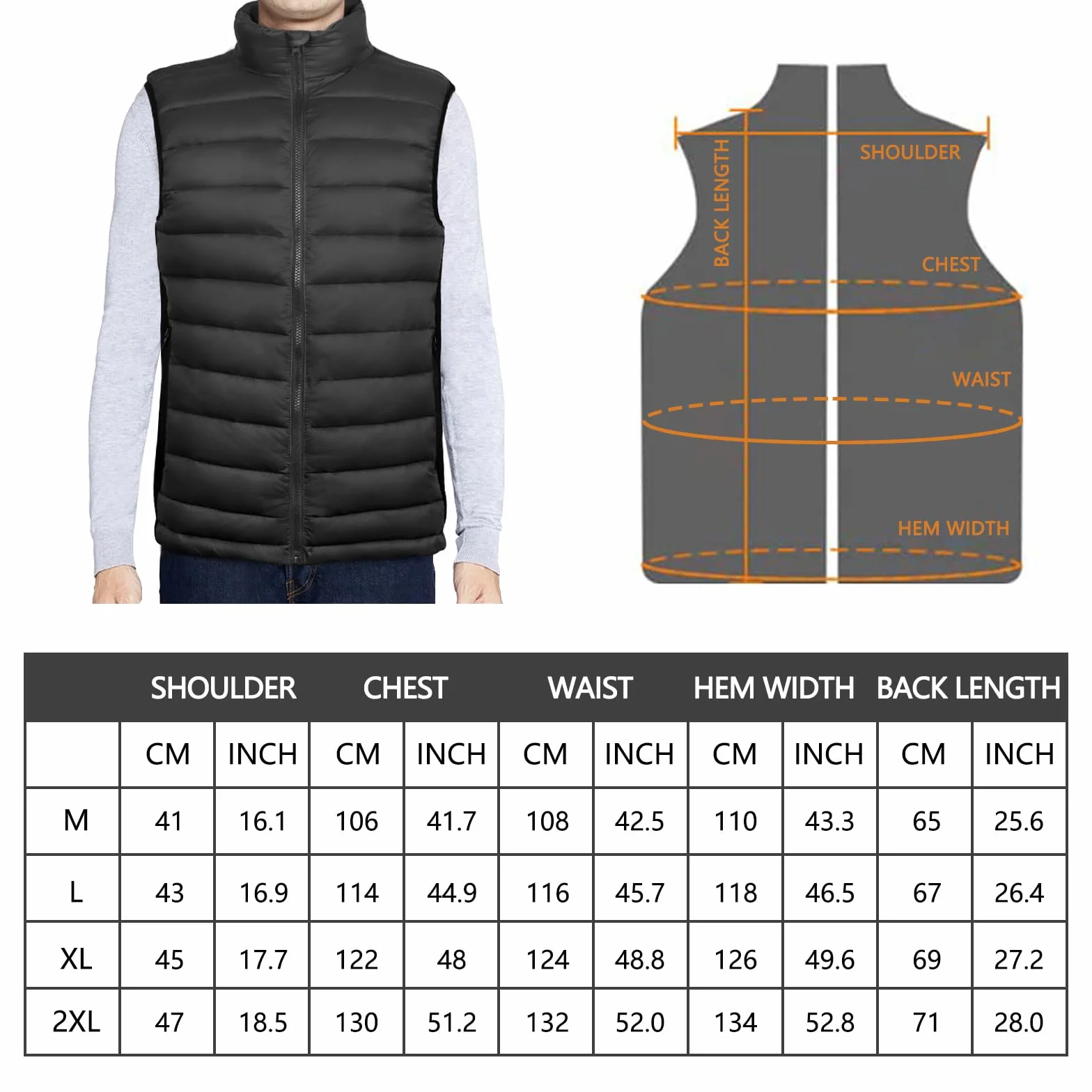 Veste Chauffante Homme avec Batterie 10000mAh, 3 Niveaux de Température, Gilet Chauffant Électrique