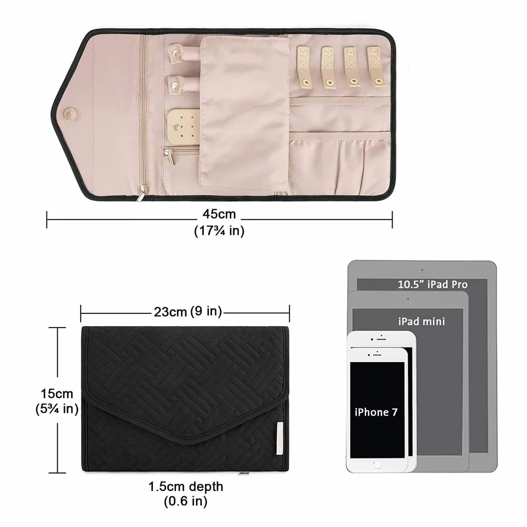 Pochette à Bijoux Voyage Rouleau Trousse Rangement pour Femmes Bagues Colliers Boucles d'Oreilles