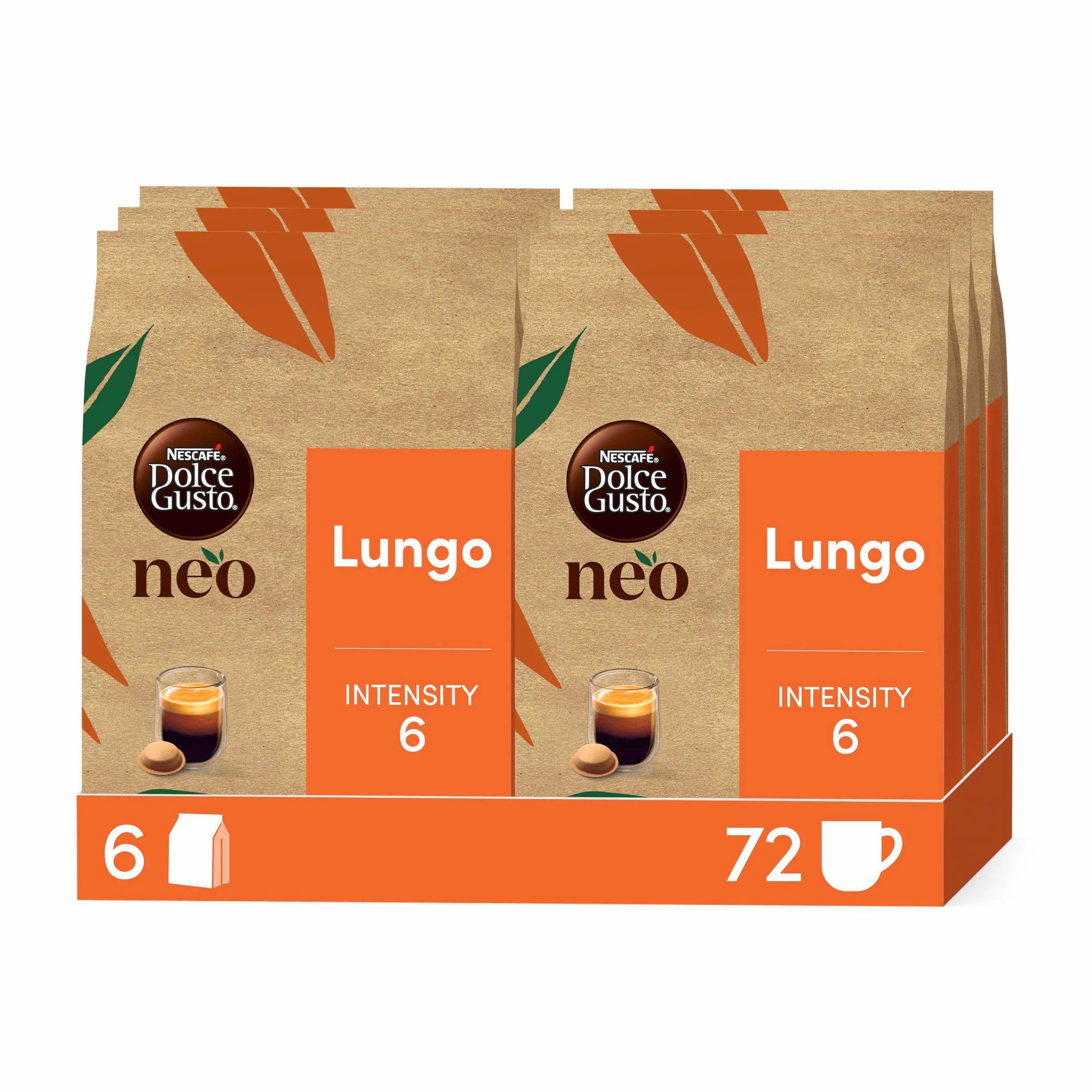NESCAFÉ Dolce Gusto NEO Lungo - 72 Dosettes de café (6 boîtes de 12 dosettes) - Compatibles uniquement avec les machines à café