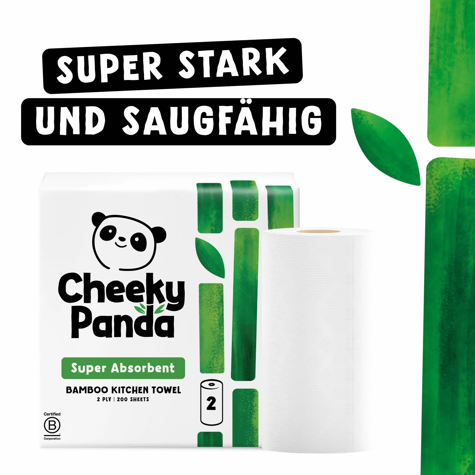 The Cheeky Panda Essuie tout Gros Rouleau | Bambou | 2 épaisseur | 1000 Feuilles | 10 Unités | Ultra Absorbant et écologique