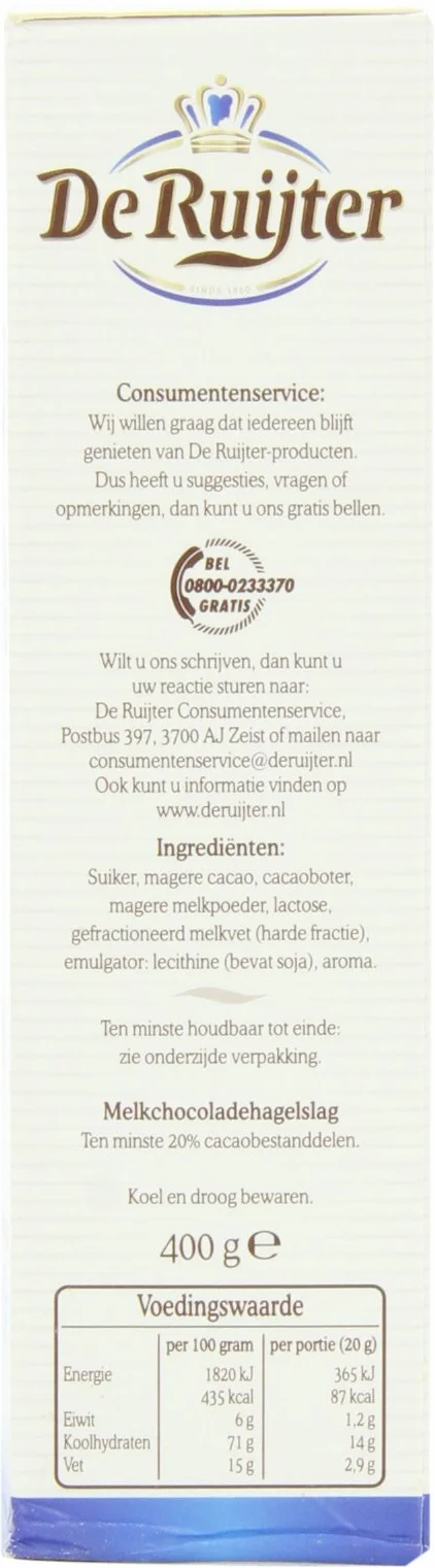 deruyter Schock oade grêle PUUR (sombre) Sprinkles de chocolat de 14 Once Boîte, 400 g