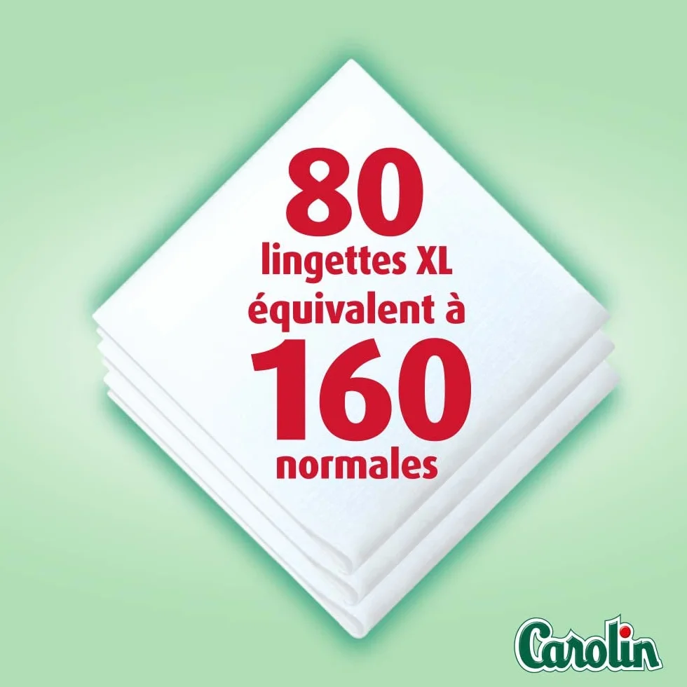 Carolin Lingettes Anti-Bactériennes à l'Huile Esssentielle d'Arbre à Thé, Sans Javel x80