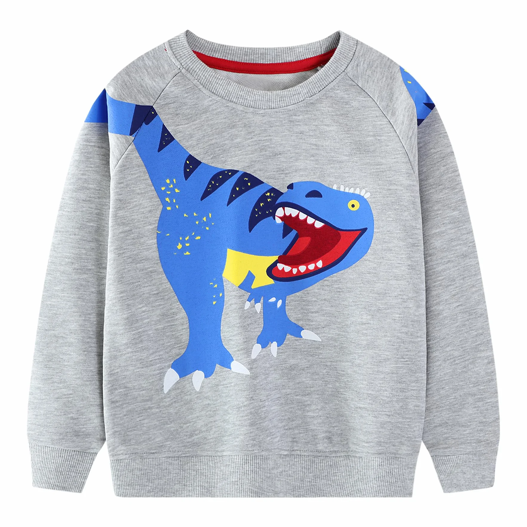 Sweatshirt Garçons Coton Col Rond Dinosaure Excavatrice Imprimé Manches Longues Pull Enfant 2-7 Ans