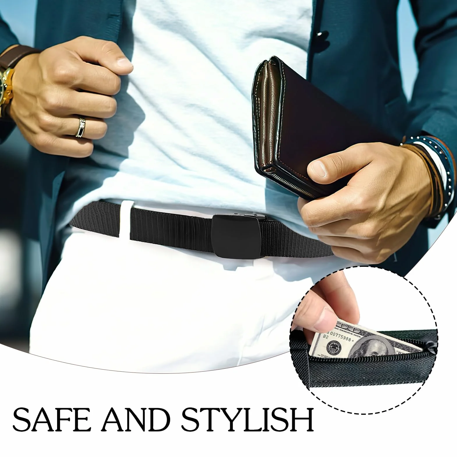Ceinture de Voyage Porte-Monnaie 120cm Réglable avec Compartiment Secret pour Homme et Femme