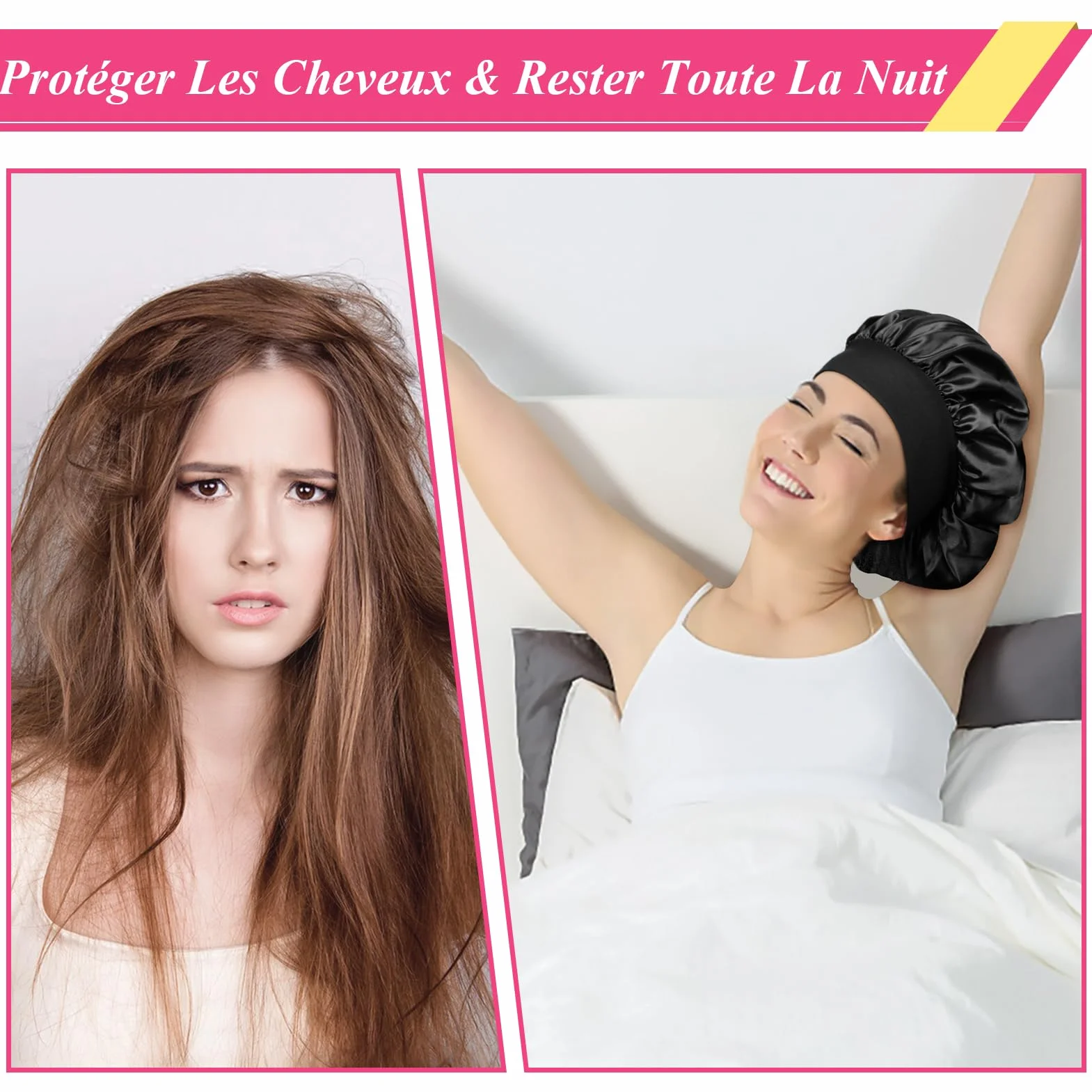 Bonnet Satin Cheveux Nuit 2 Pièces pour Femmes