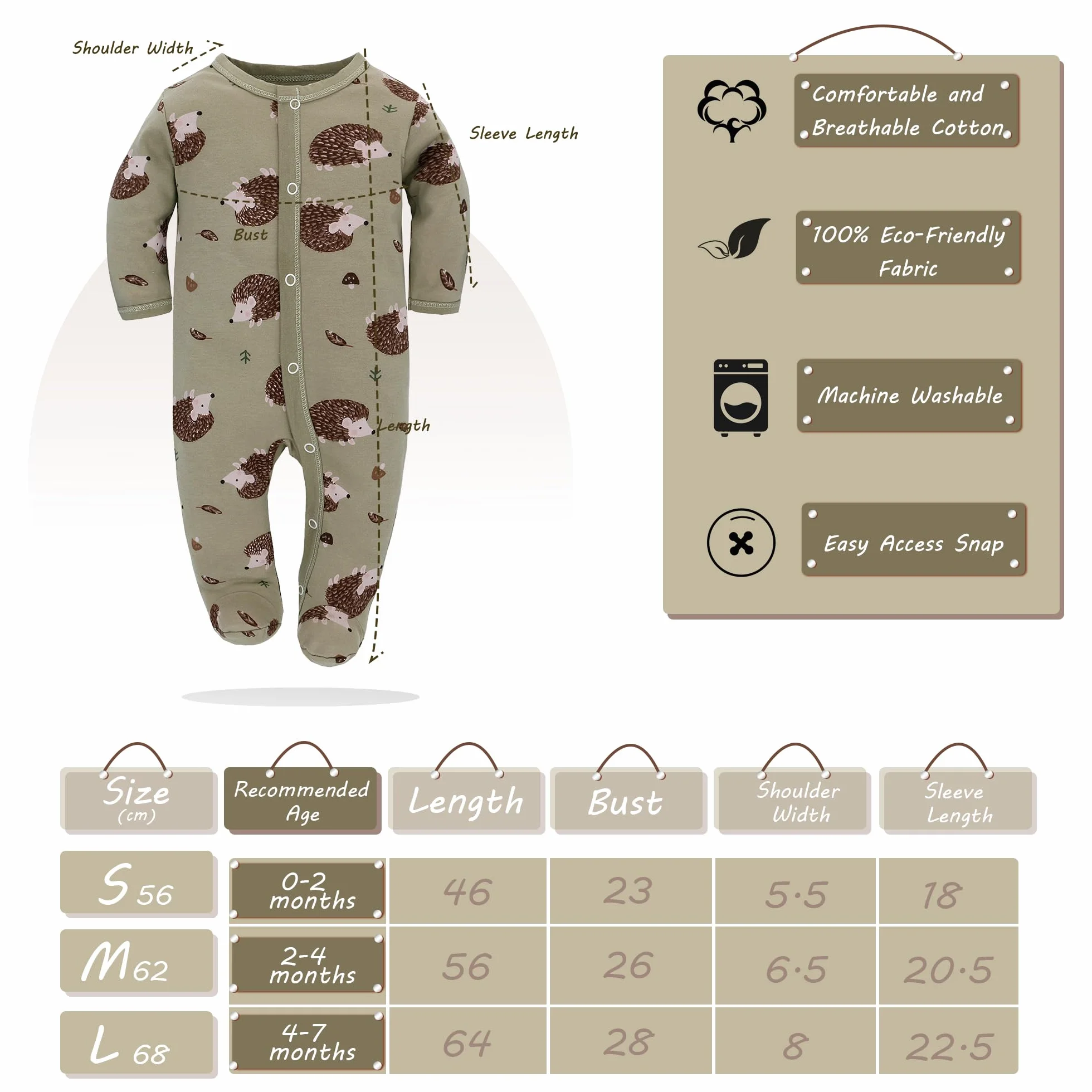 Barboteuses bébé Pyjama Sac de Couchage en Coton avec Pieds Miracle Baby GR. 56 62 68