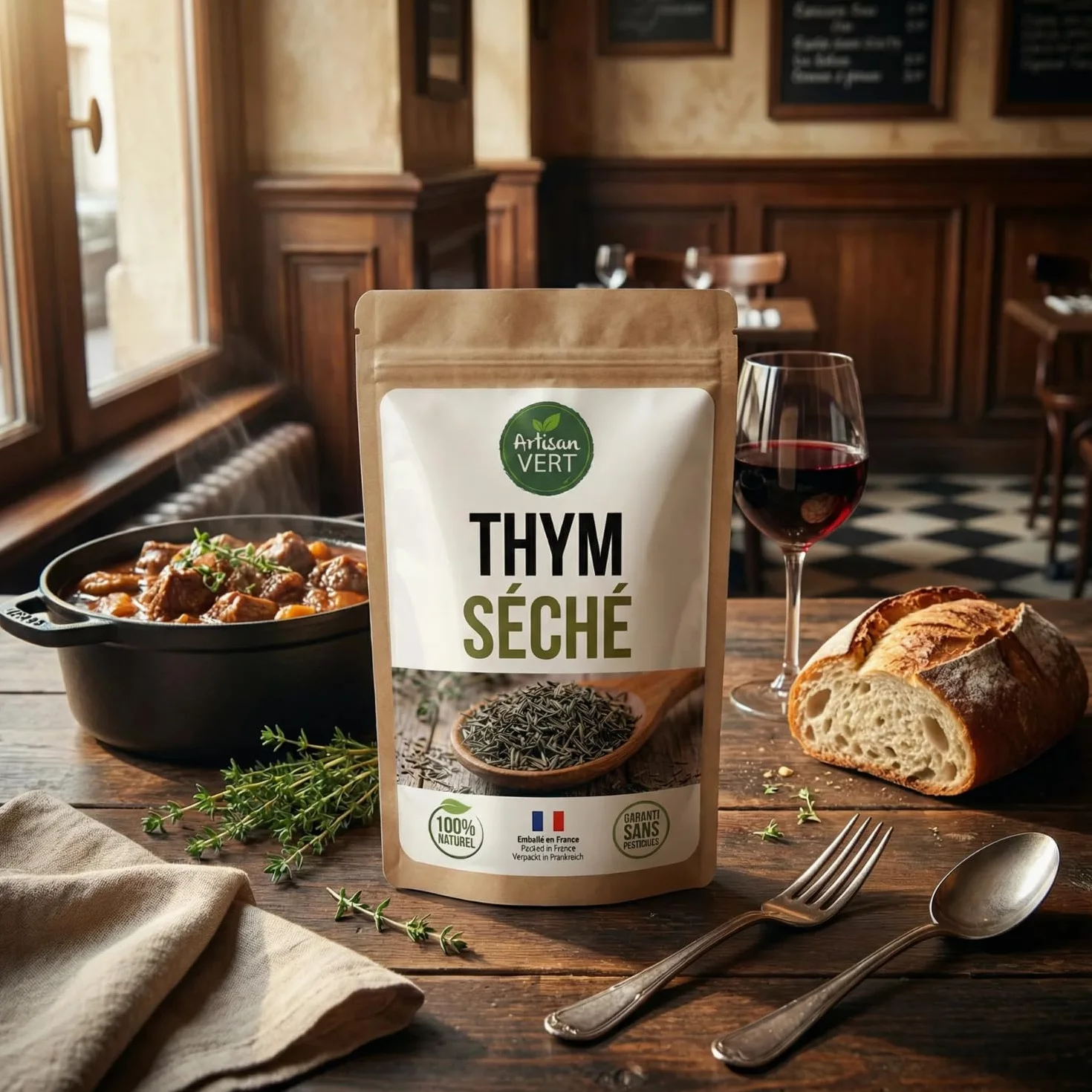 Thym séché entier - 100g Plante thym séché, arômate - idéal pour Infusions, Plats, Vinaigrettes, Desserts, Marinades viande