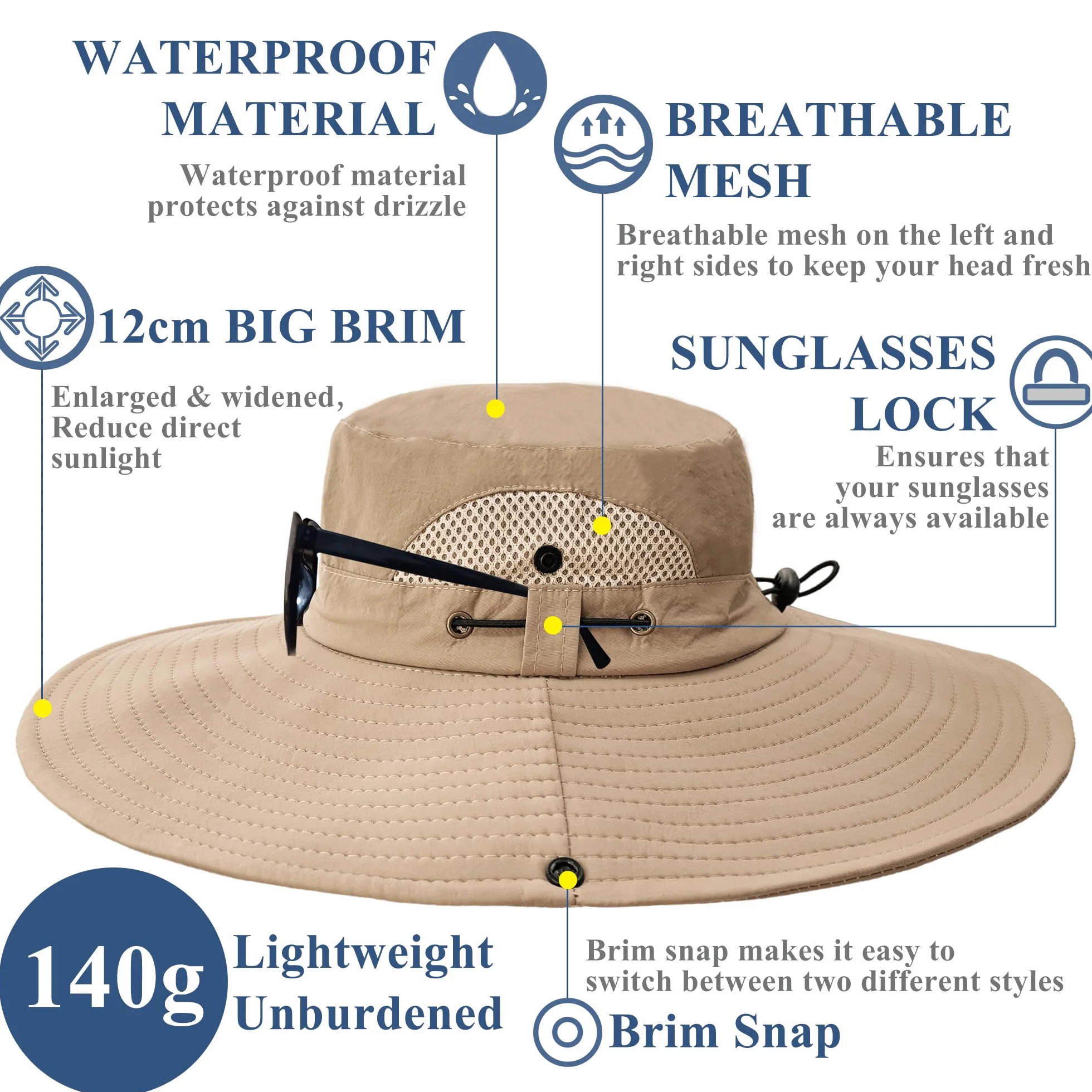 Chapeau Boonie Homme Imperméable Respirant Pliable avec Mentonnière Réglable pour Chasse Pêche Camping