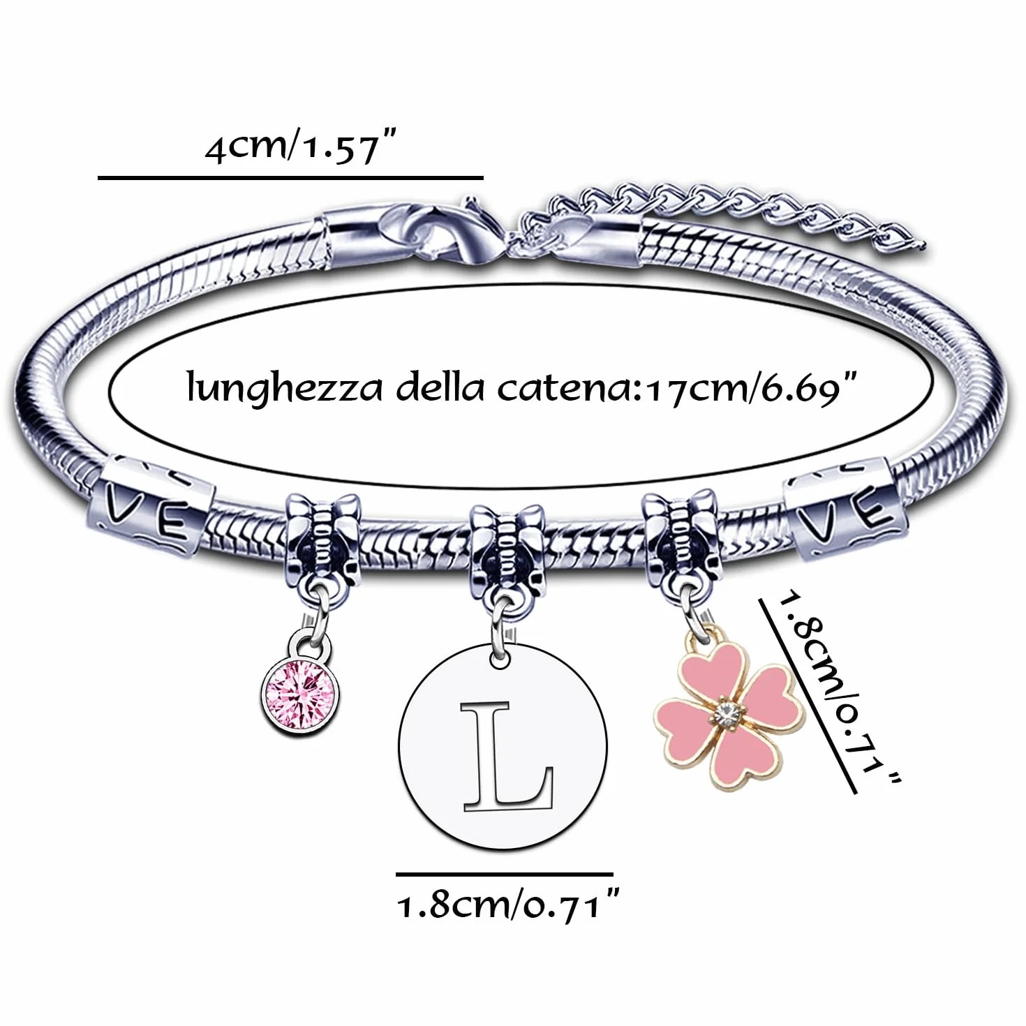 Bracelet Lettre Initiale Prénom Argent Femme Pendentif Bijoux Cadeau Original Anniversaire