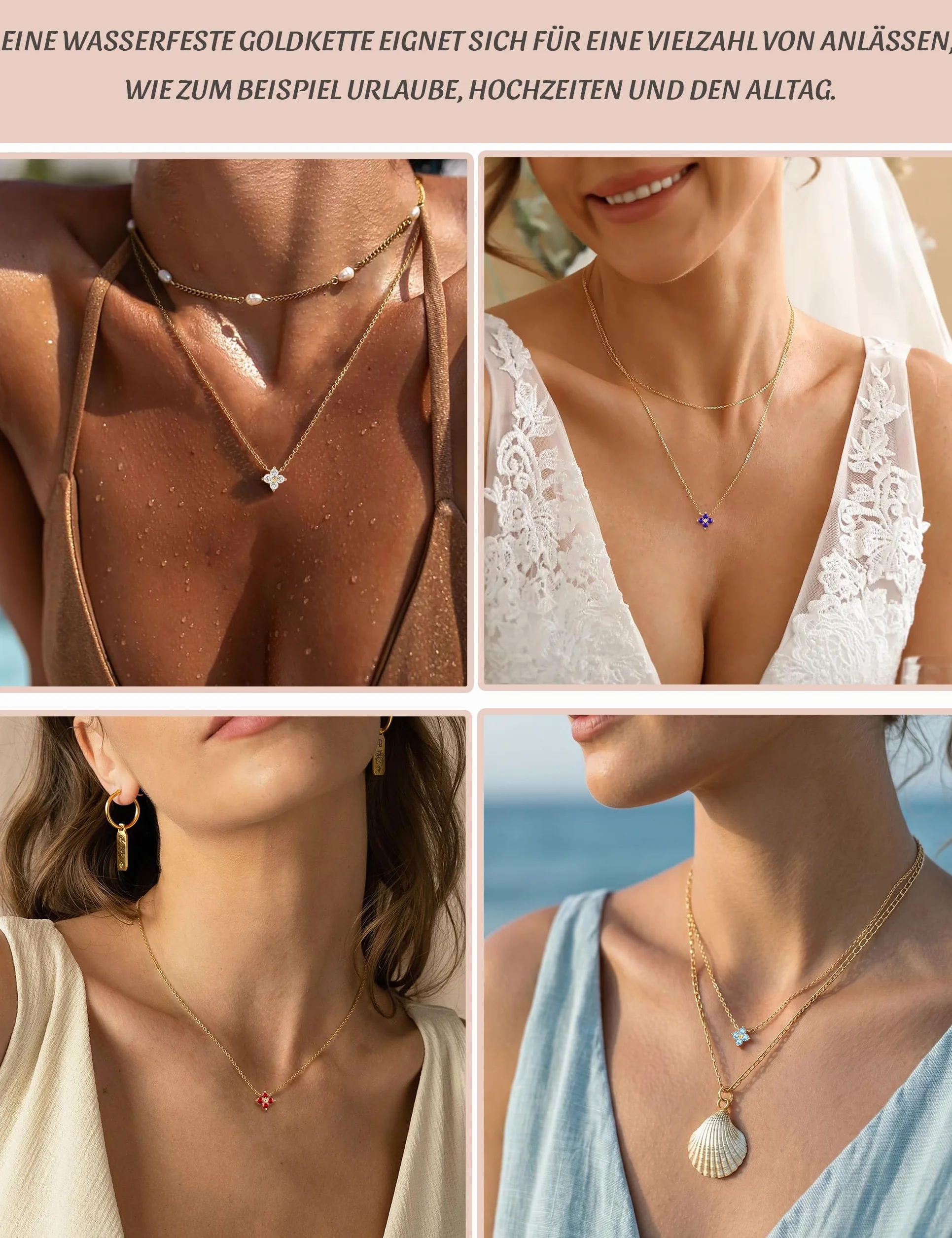 Collier Femme Or Plaqué Or 14k Zircone Cubique Trèfle 4 Feuilles Réglable Imperméable Cadeau