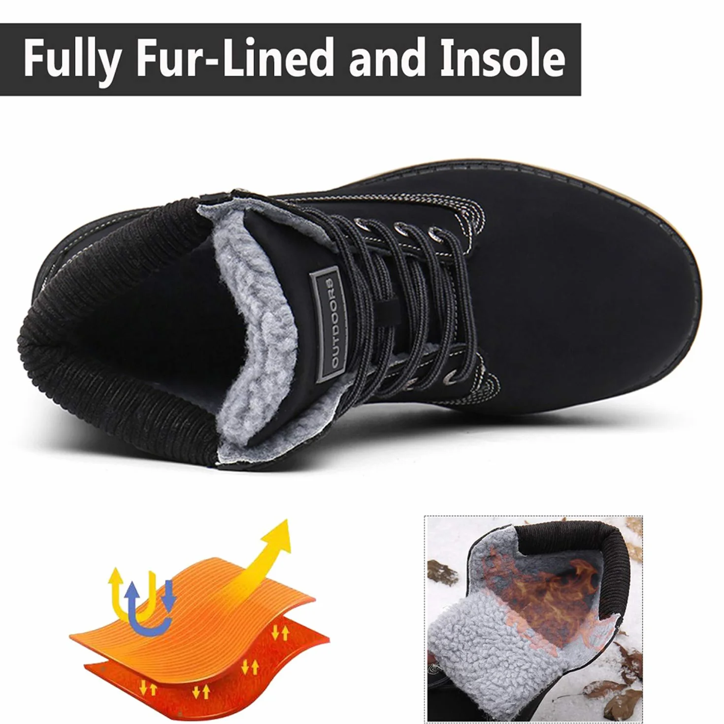 Bottes Femme Homme Fourrées Chaudes Imperméables Cuir d'Hiver