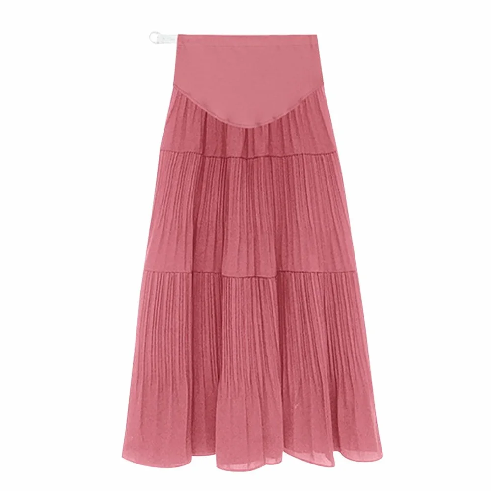 Jupe de Grossesse Maternité Over The Belly Longue Plissée Mousseline Noir Rose Plage Maxi