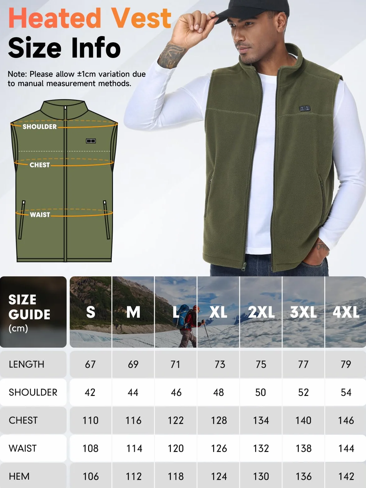 Gilet chauffant homme femme 10000mAh 5V USB micro polaire blouson chauffant avec batterie incluse manteau électrique 3 niveaux 6 zones chauffante hiver